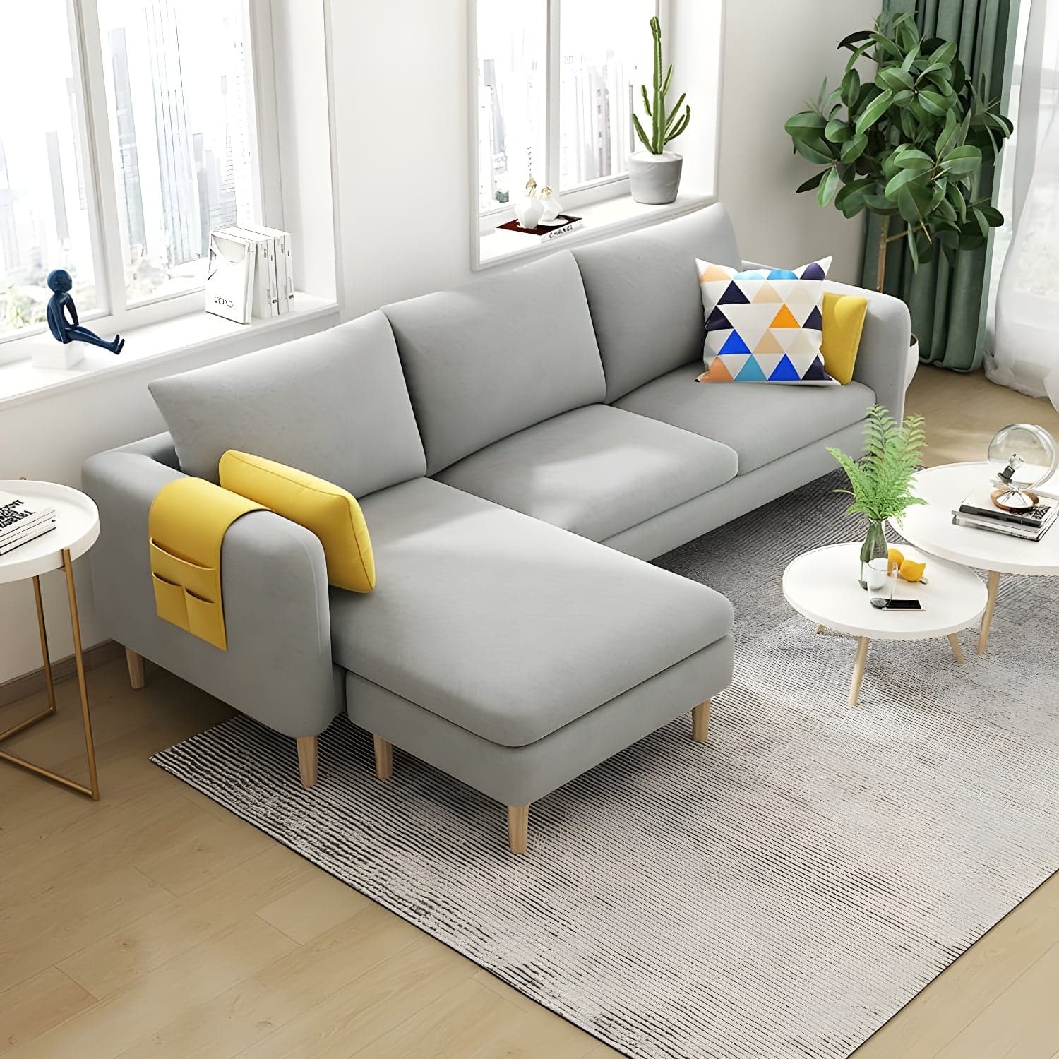 79.5" W L-Shaped Sectional Sofa with Square Arm and Bolster Pillows - image 10