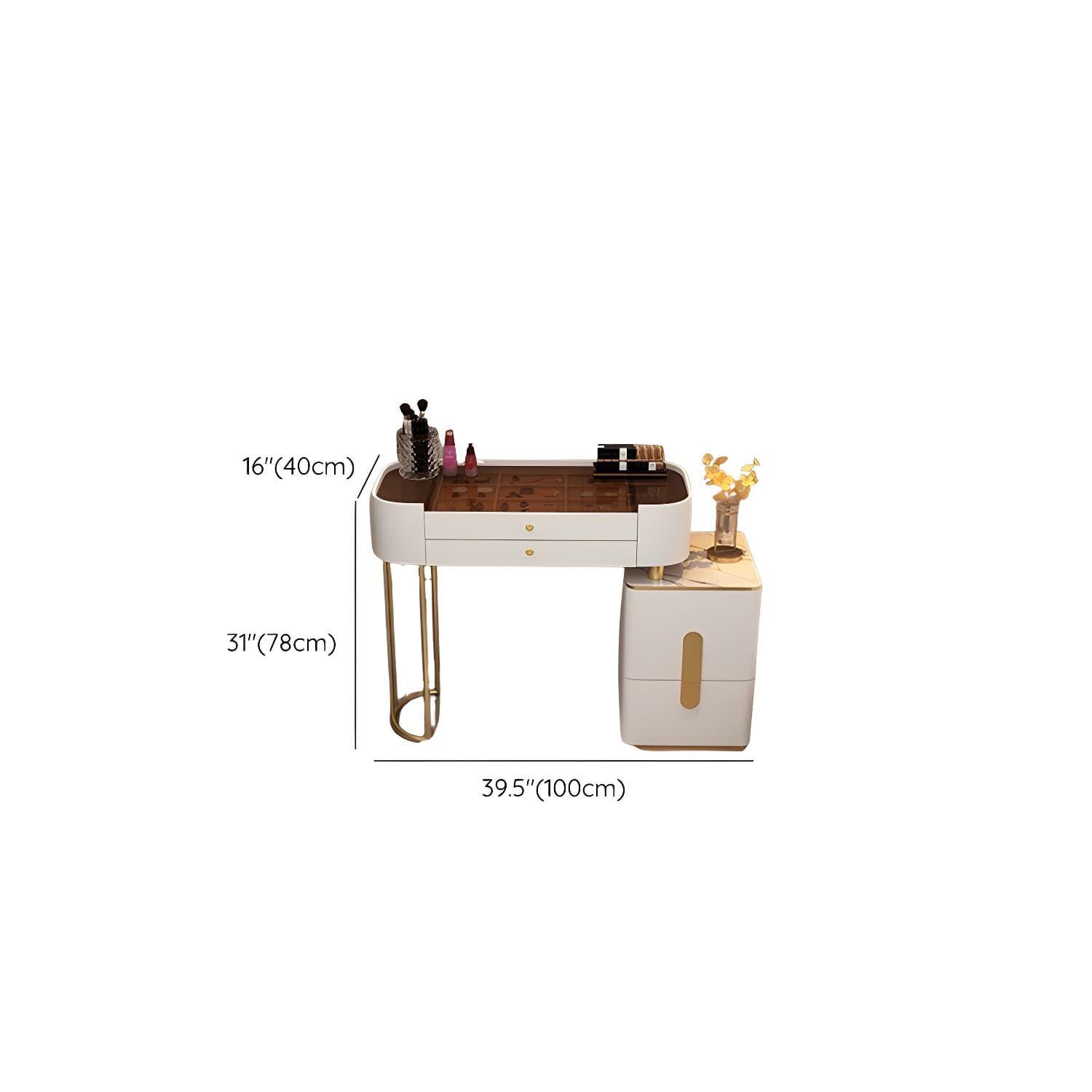 Contemporary Glass Top Vanity Dressing Table With 4/5 Drawers - image 17