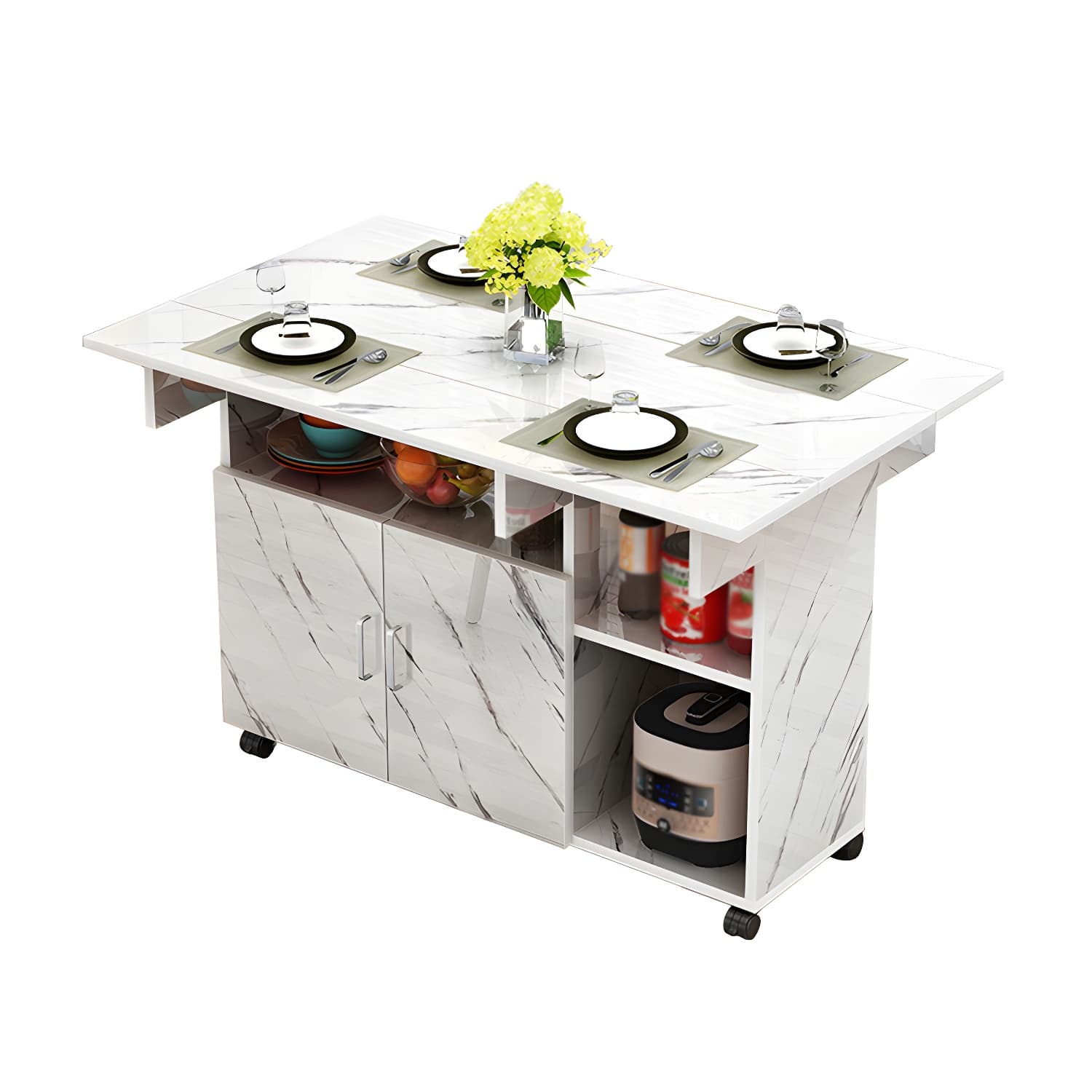 Manufactured Wood Contemporary Table Rectangular Wood Top Table with Drop Leaf