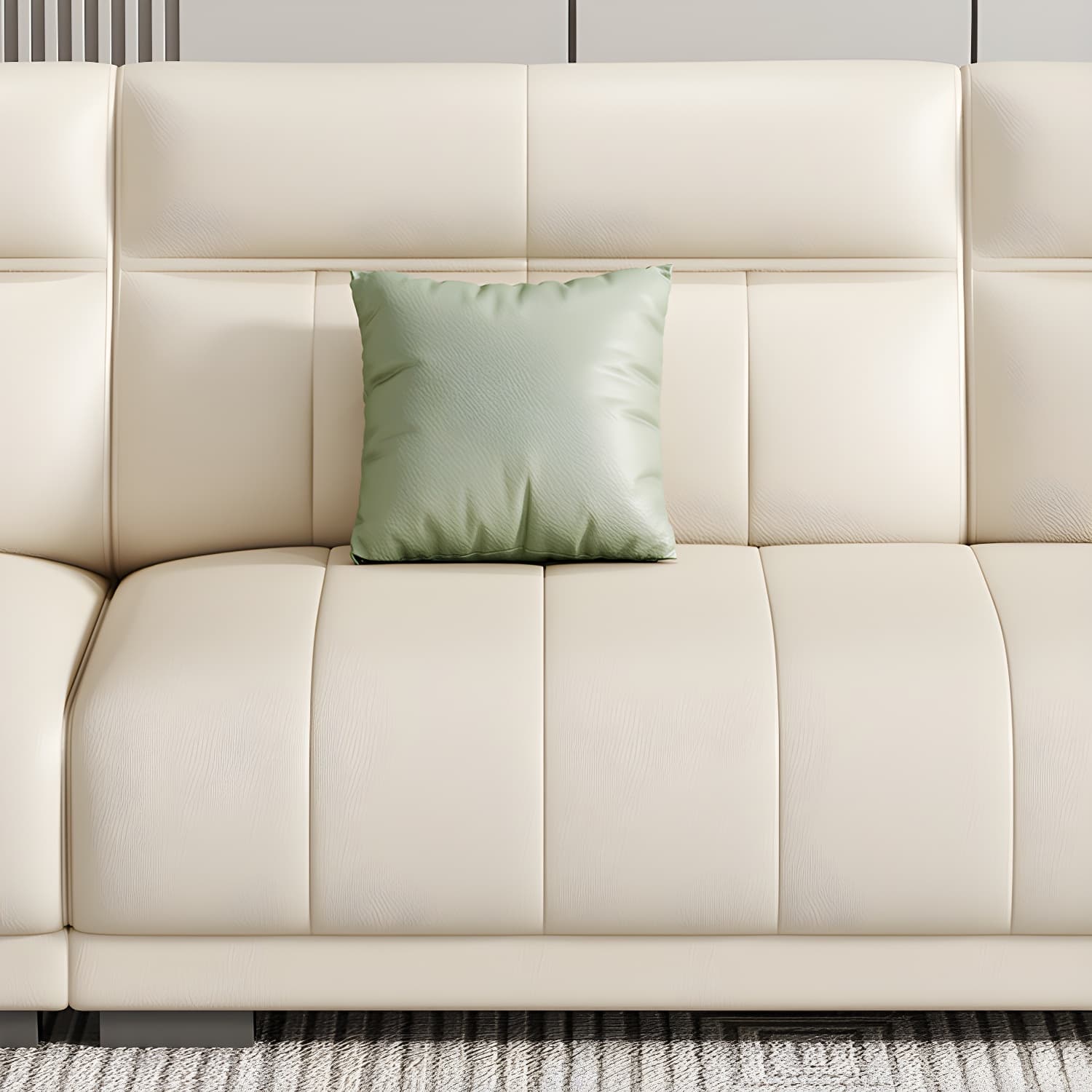 Scandinavian Wood Frame Beige Faux Leather Sectional with Cushion Back - image 6