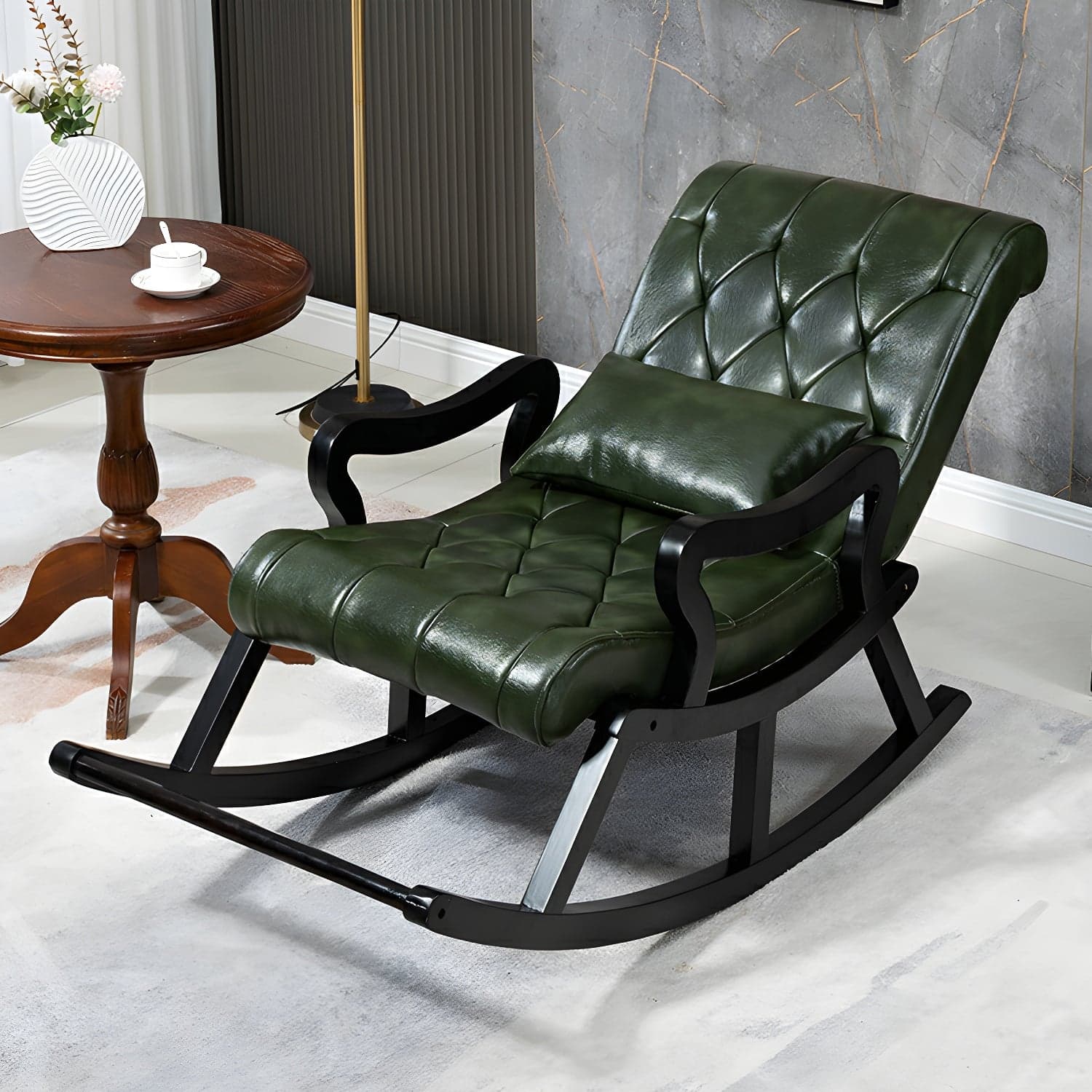 49" Wide Solid Wood Faux Leather Rocking Accent Chair with Legs - image 8