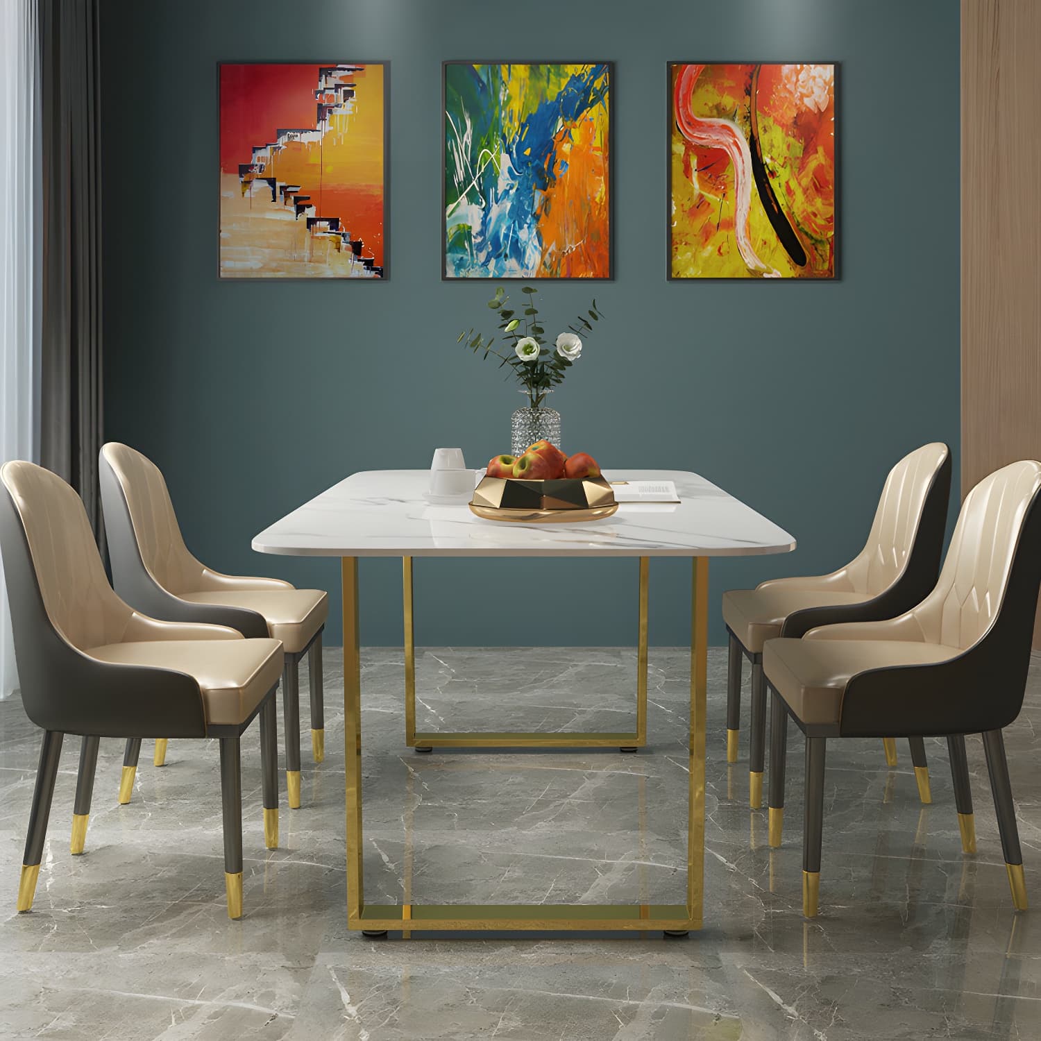 Marble Top Dining Table Modern Rectangle Dining Table with Sled Base - image 11