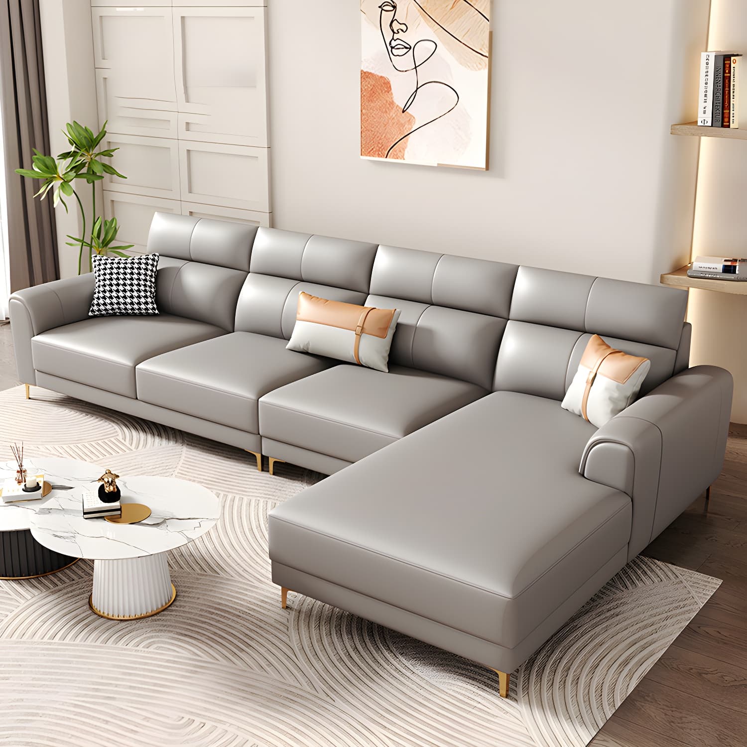 Modern Gray Faux Leather Sectional Sofa with Pillow Top Arms and Wood Frame - image 3