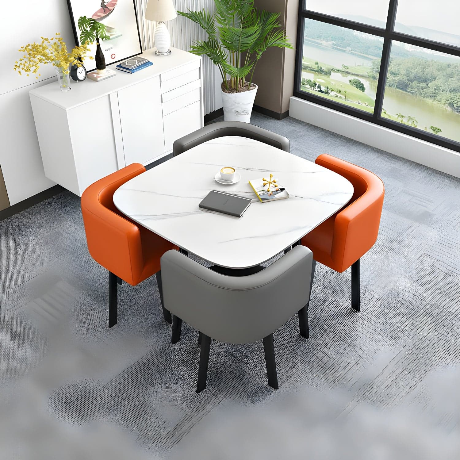 5 Piece Square Shape Contemporary Style Dining Room Chair and Table Set - image 4