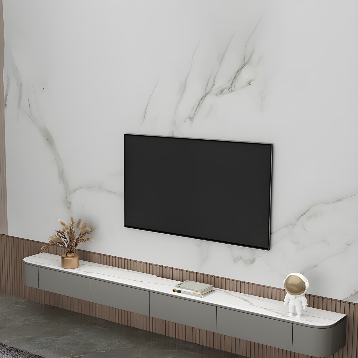 Contemporary Wall Mount TV Console with Wooden Drawer for Living Room - image 17