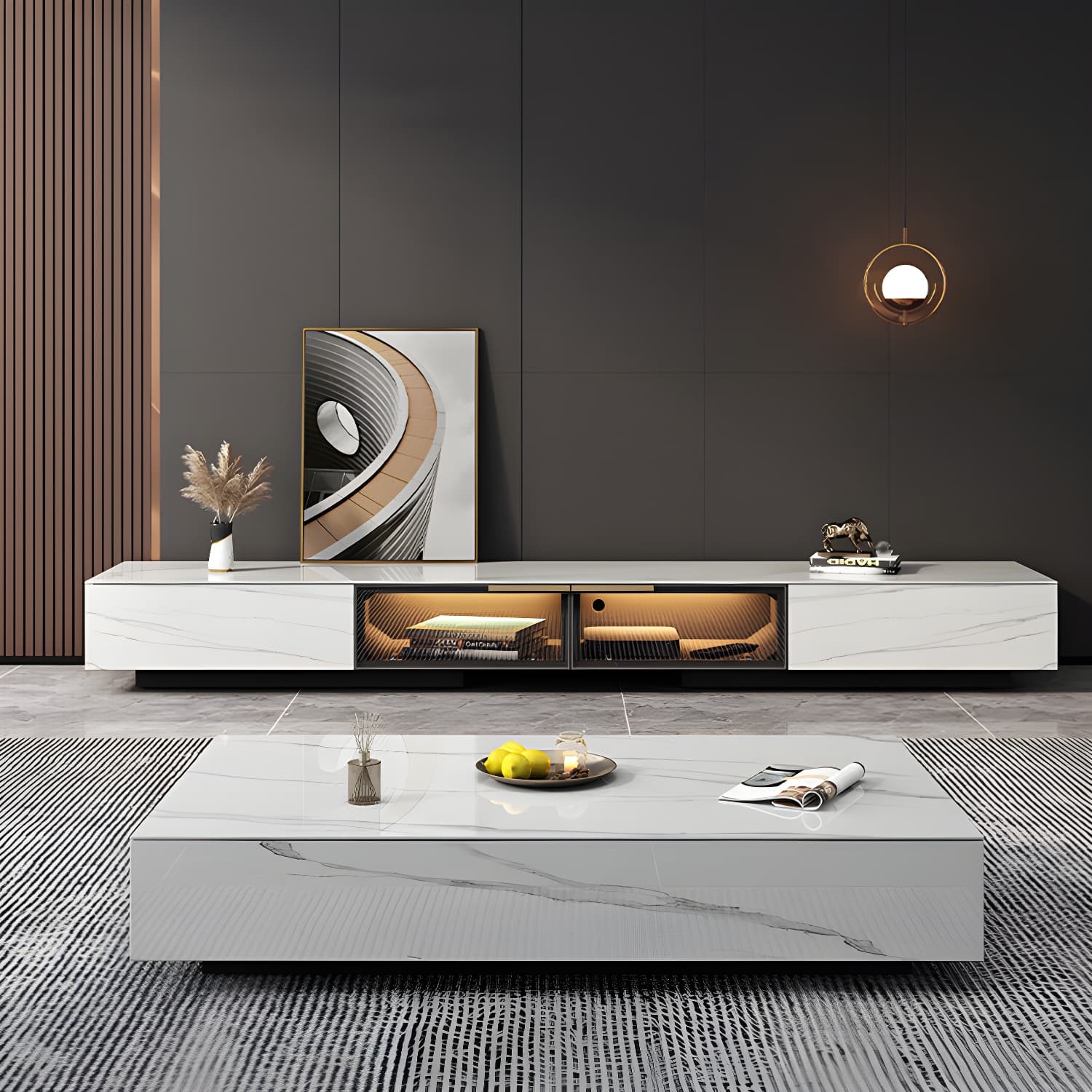 Stone TV Stand Console Contemporary Media Console with Drawers - image 4