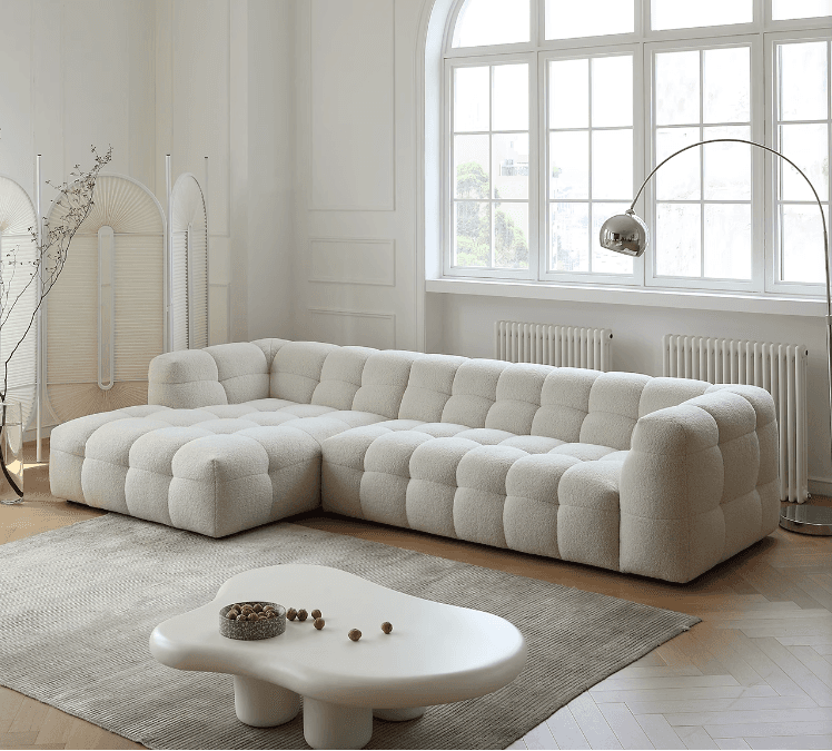 Beige Polar Fleece Upholstered Scandinavian Wood Sectional for Cozy Home Decor - image 9