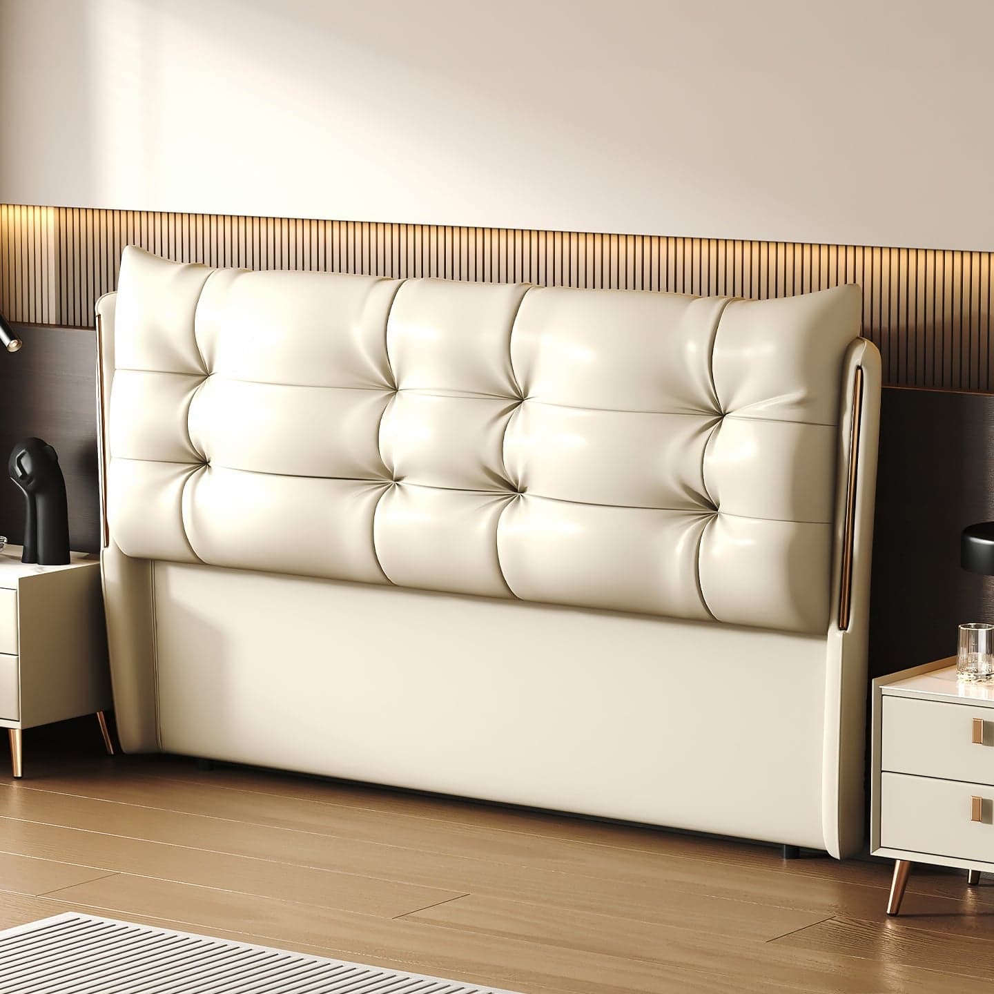 Simplistic Style Wingback Headboard with No Distressing, Piled Tufted Rectangular Shape for King/Queen/Full Bed, Featuring Sponge Upholstery Fill and Standard Height - image 5