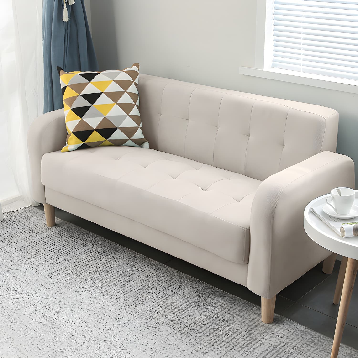 Tufted Fabric Sofa with Four Wooden Legs Square Tufted Sofa for Bonus Room - image 10