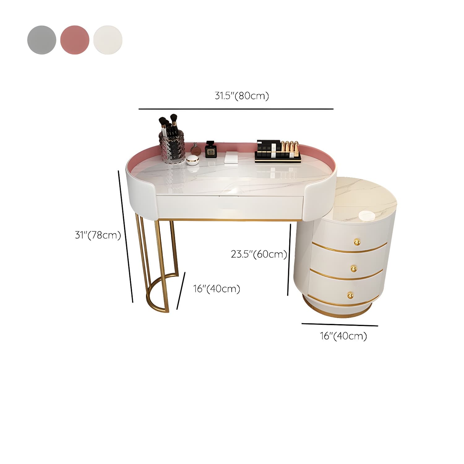 Contemporary Bedroom Metallic Lighted Mirror With Drawer Makeup Vanity Set - image 20
