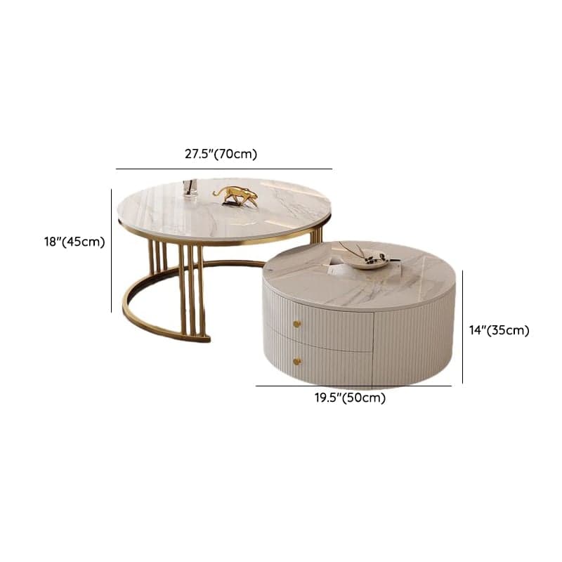 Double Nesting Round Coffee Table with Frame Base and 2 Drawers - image 11