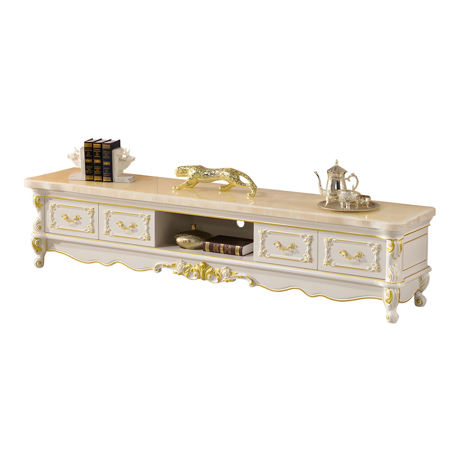 Traditional Marble Top TV Cabinet Solid Wood Crafted TV Stand for Living Room - image 6