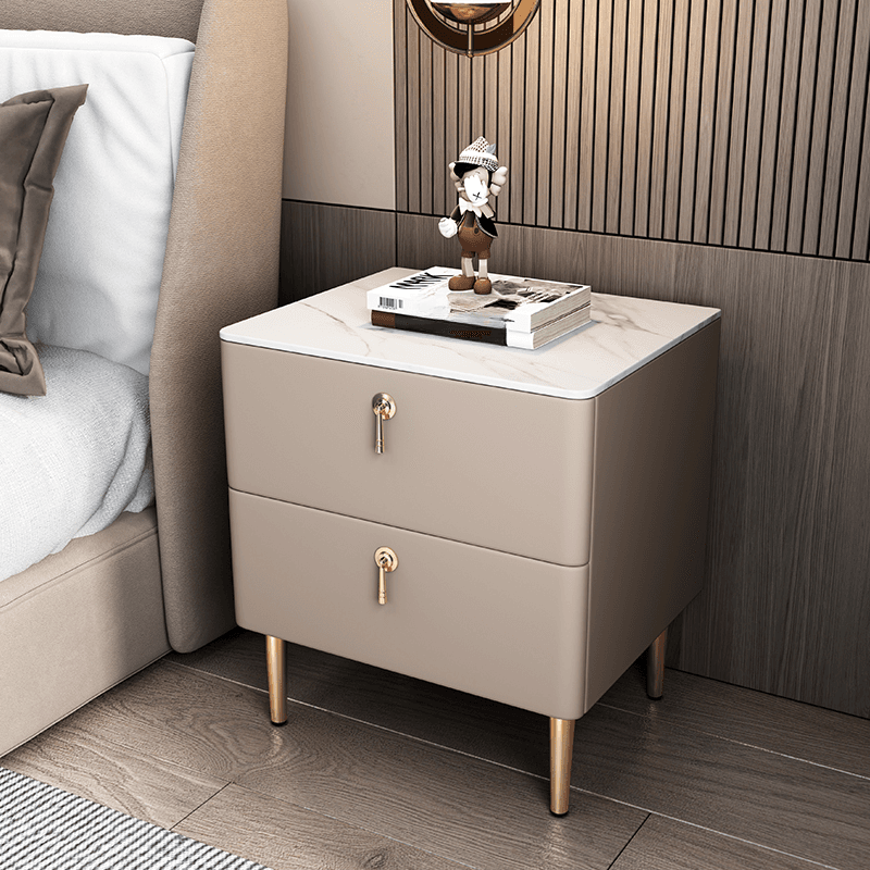 Minimalist 2-Drawer Stone Countertop Bedside Cabinet with Legs - image 11