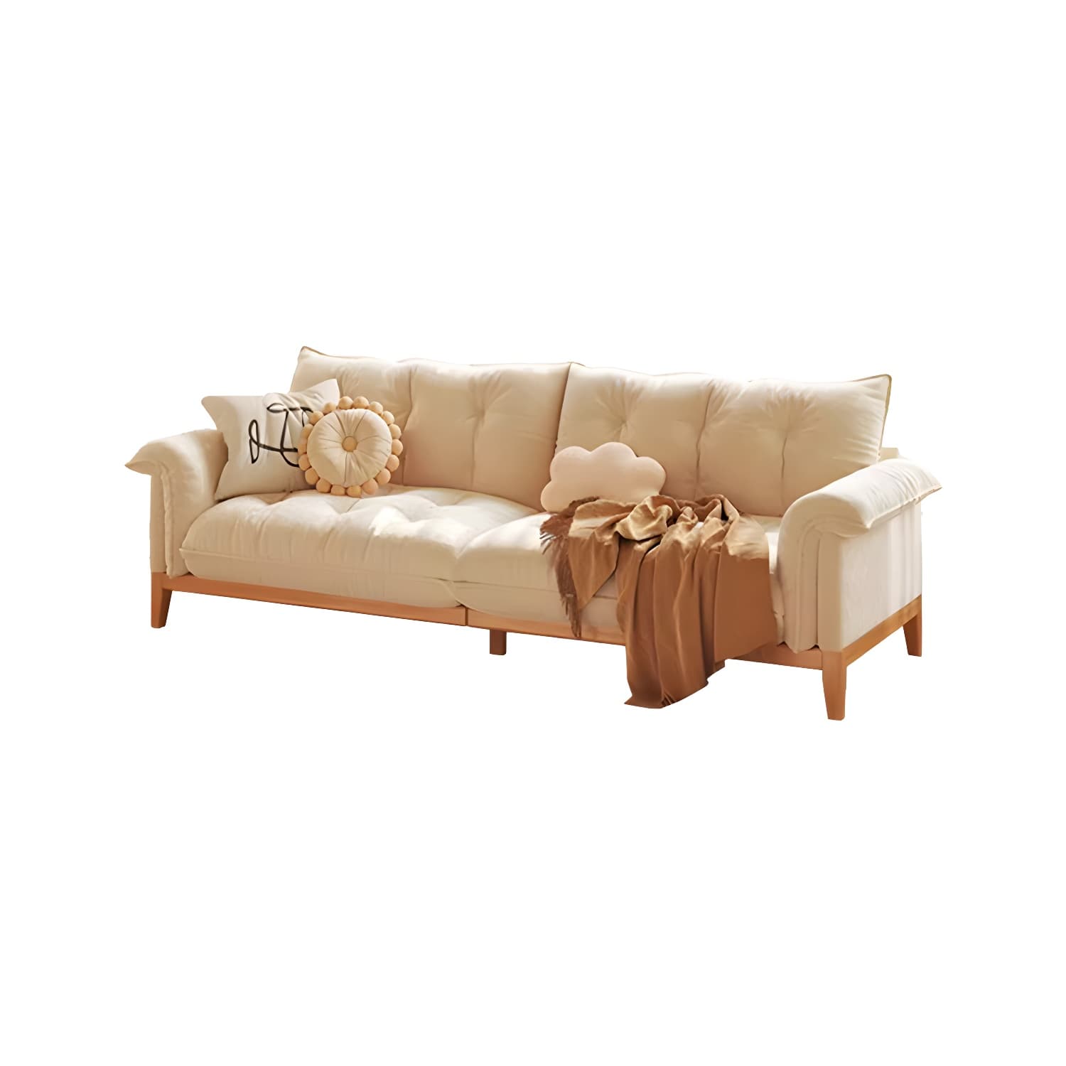 Beige Scandinavian Tufted Sectional Sofa with Wood Frame and Pillow Top Arm - image 5
