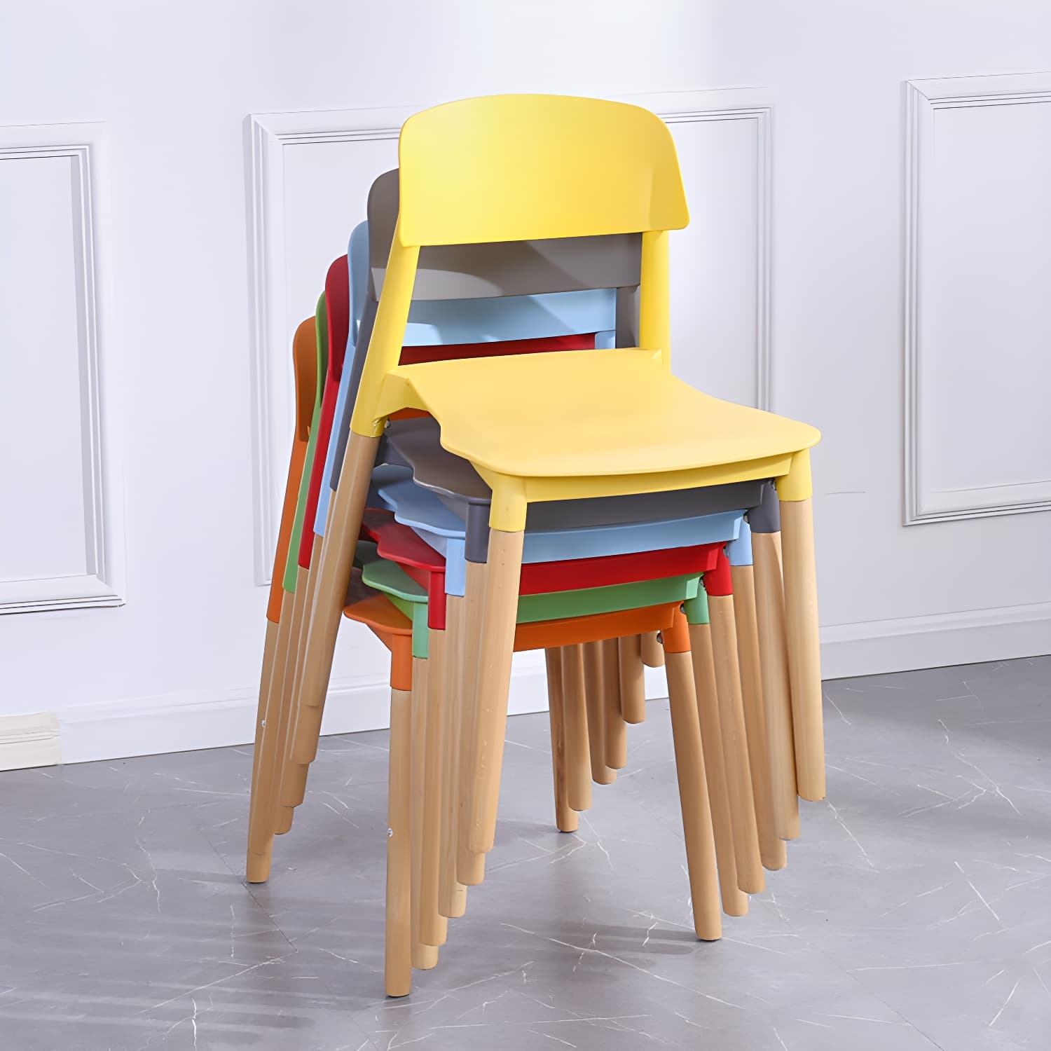 Scandinavian Home Side Chair Open Back Wood Legs Dining Room Chair Set - image 20