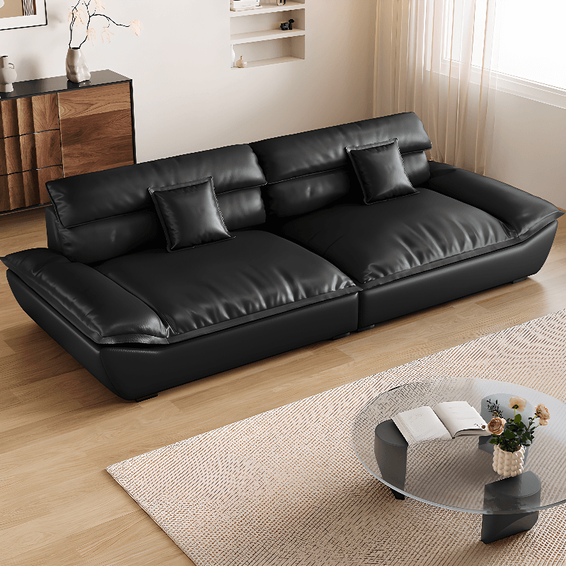 Contemporary Modern Solid Color Stain Resistant Standard/Single Sofa in Midnight Black, Seats 4/5/3 with 1 Pillow