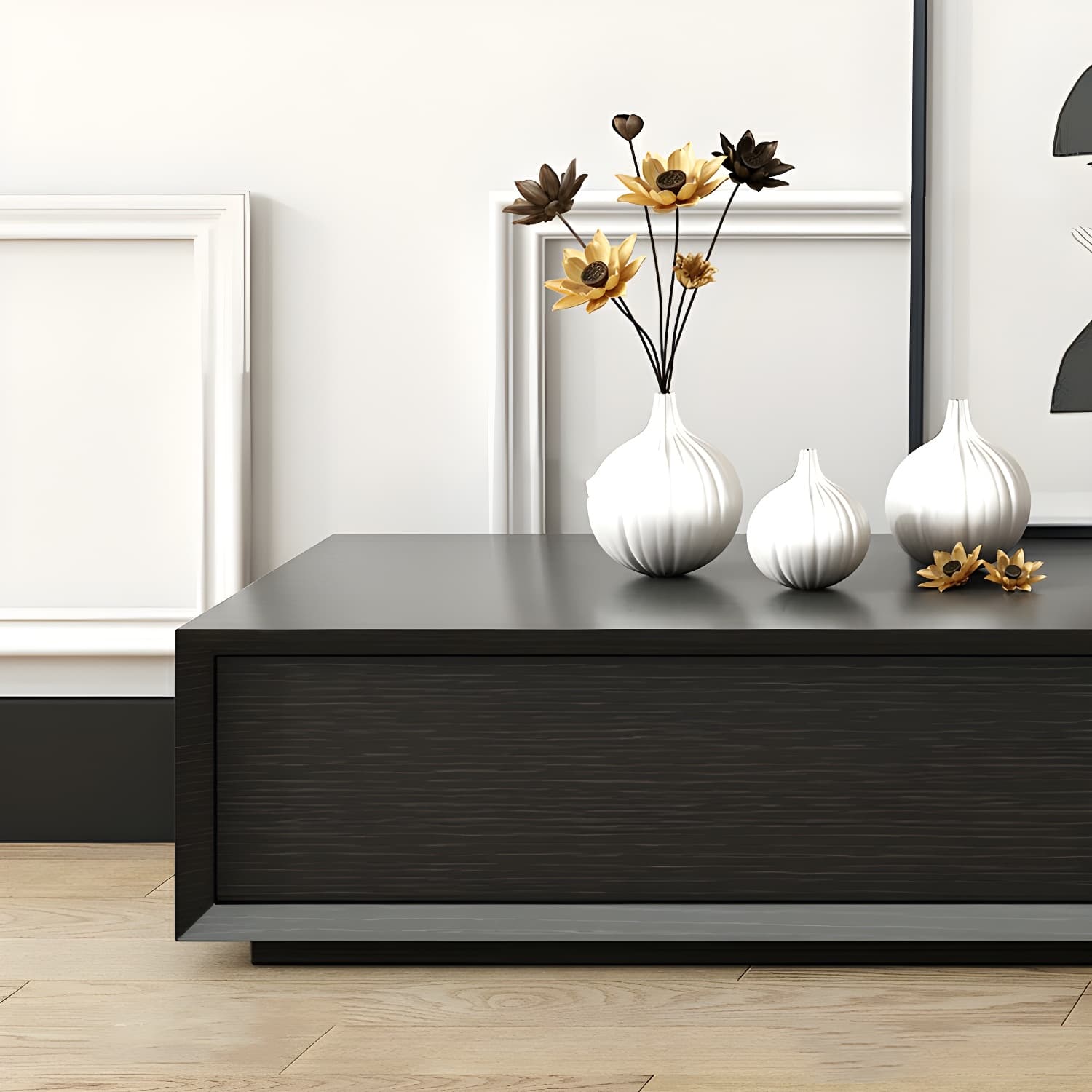 Modern Minimalist Black Finish TV Stand Console with Storage Drawers - image 6