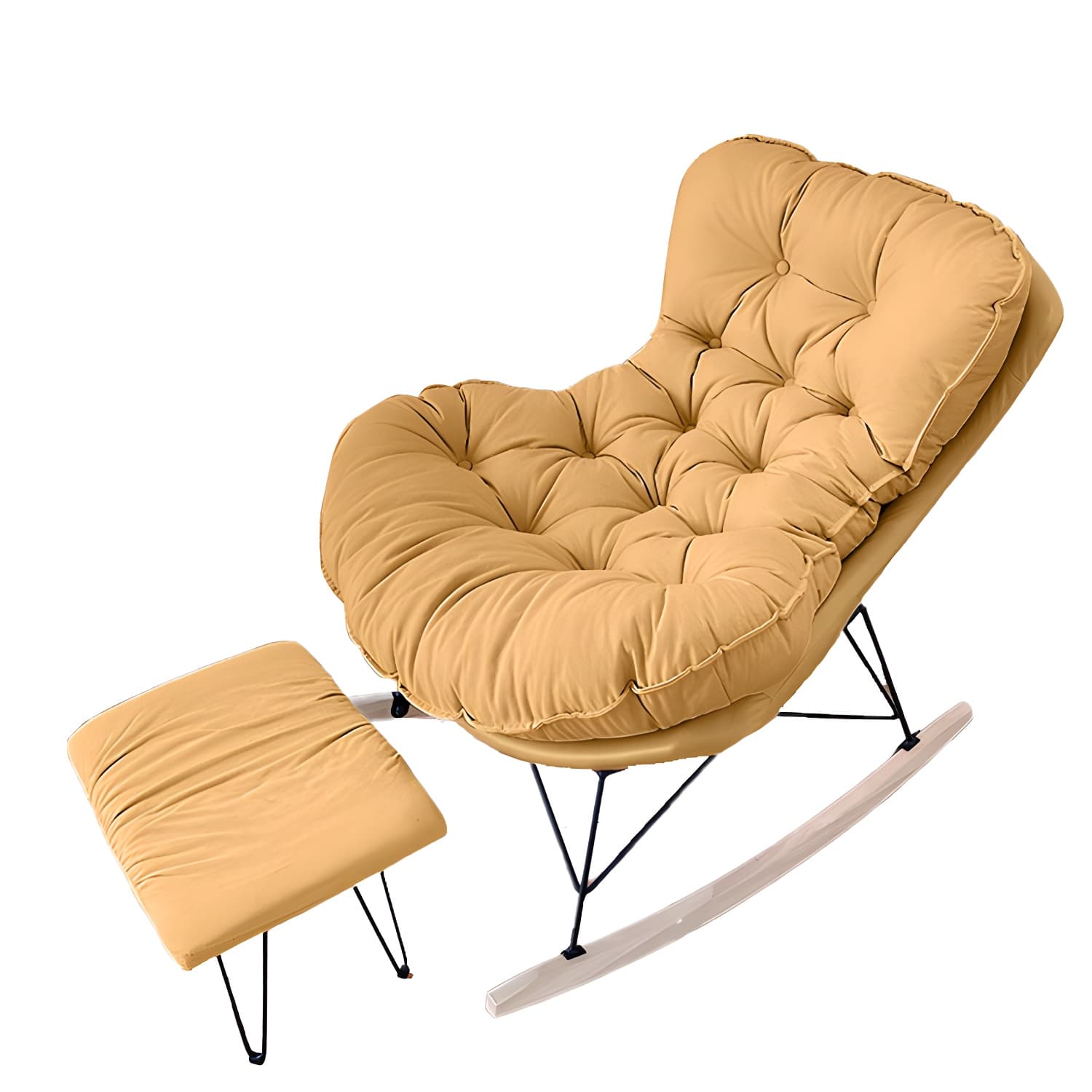 Modern Upholstered Rocking Chair with Tufted Seat - Natural Wood Legs and Armless Design - image 14