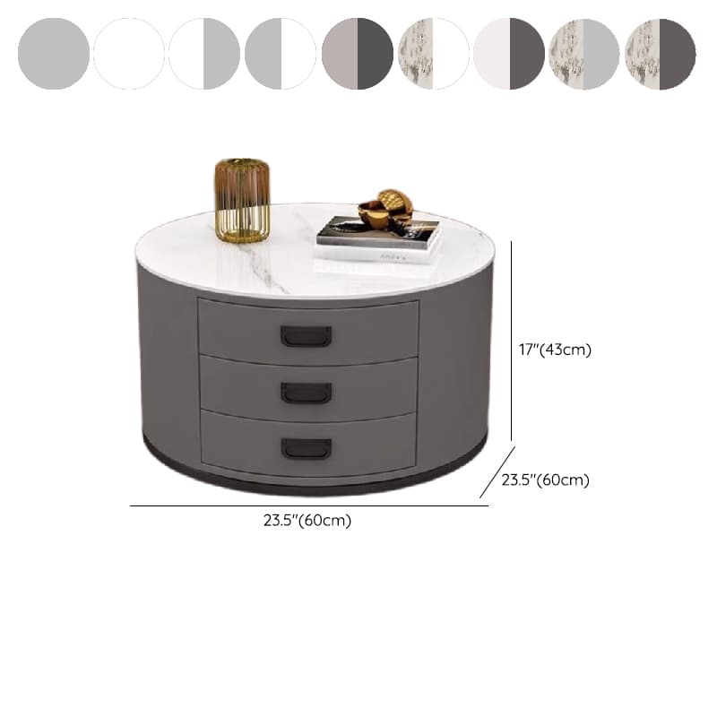 Modern Single Sintered Stone Drum Accent Table with Gray/Chalk Rounded Top and 3 Drawers - image 14
