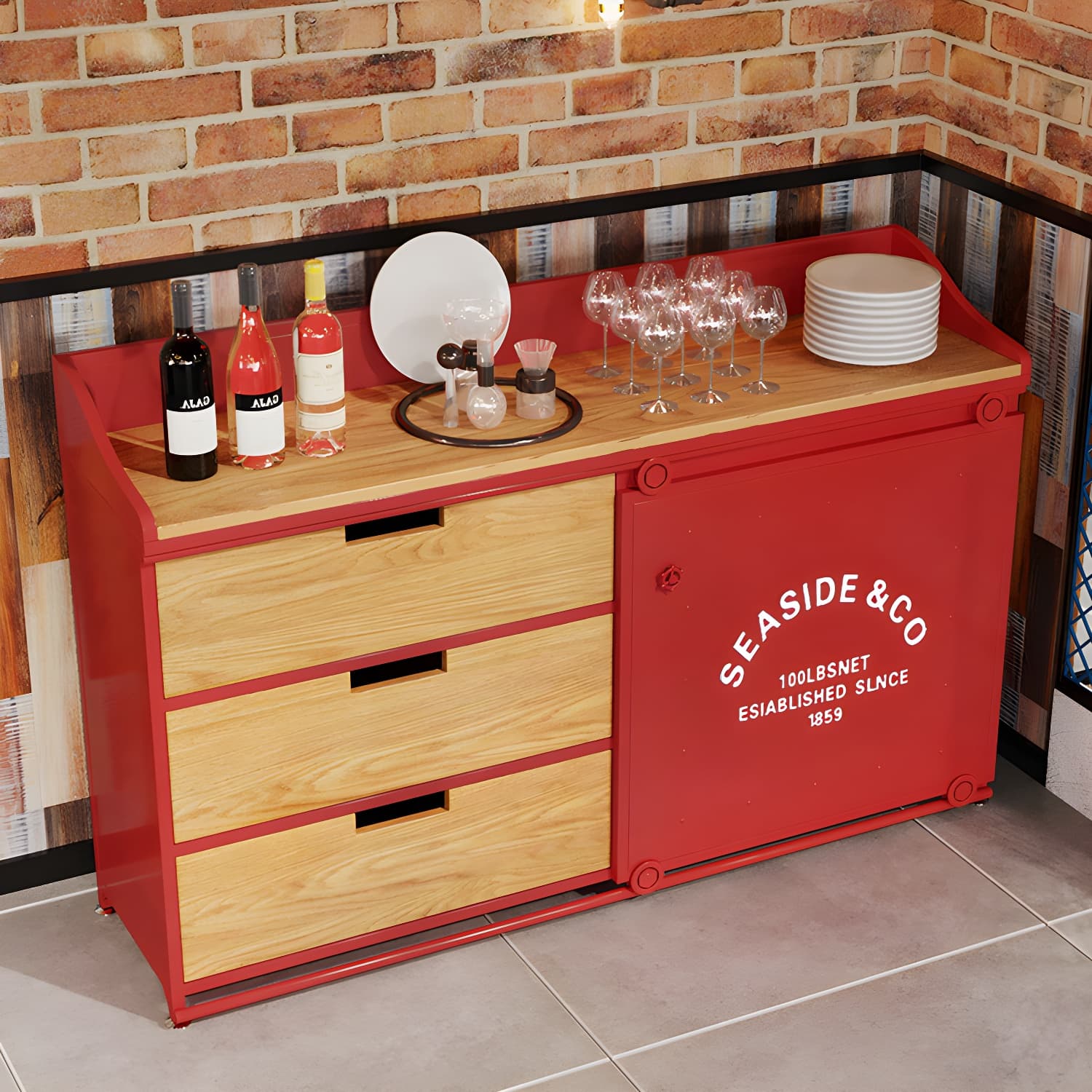 Industrial Metal Sideboard with Drawers, Cabinets, and Open Storage - 3 Drawers, 1 Interior Shelf - image 15