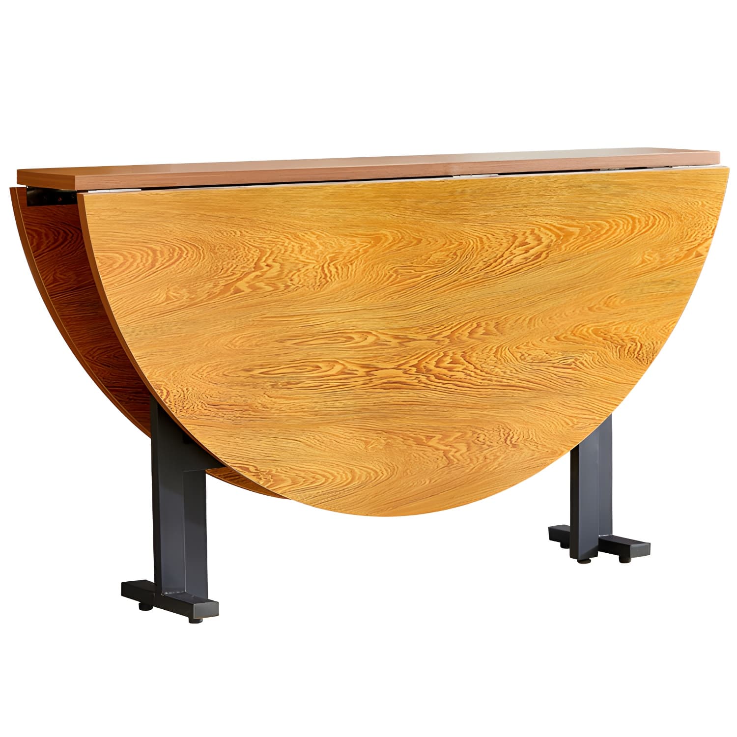 Metal Mid-Century Modern Round Table Wood Top Dining Table with Drop Leaf - image 8