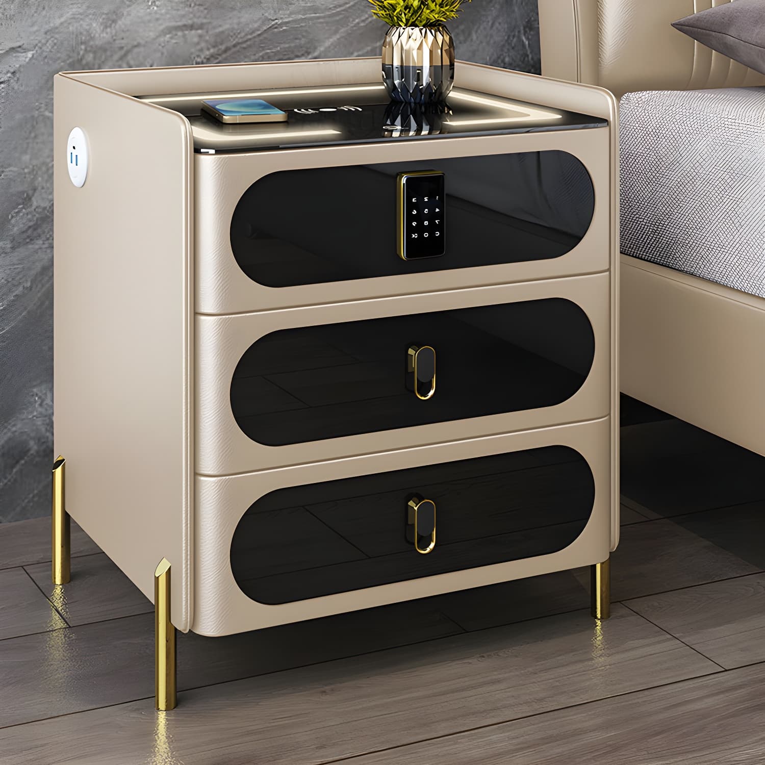 Ornate Bedside Cabinet Made from Solid Wood Shape in Rectangular for Bedroom - image 19