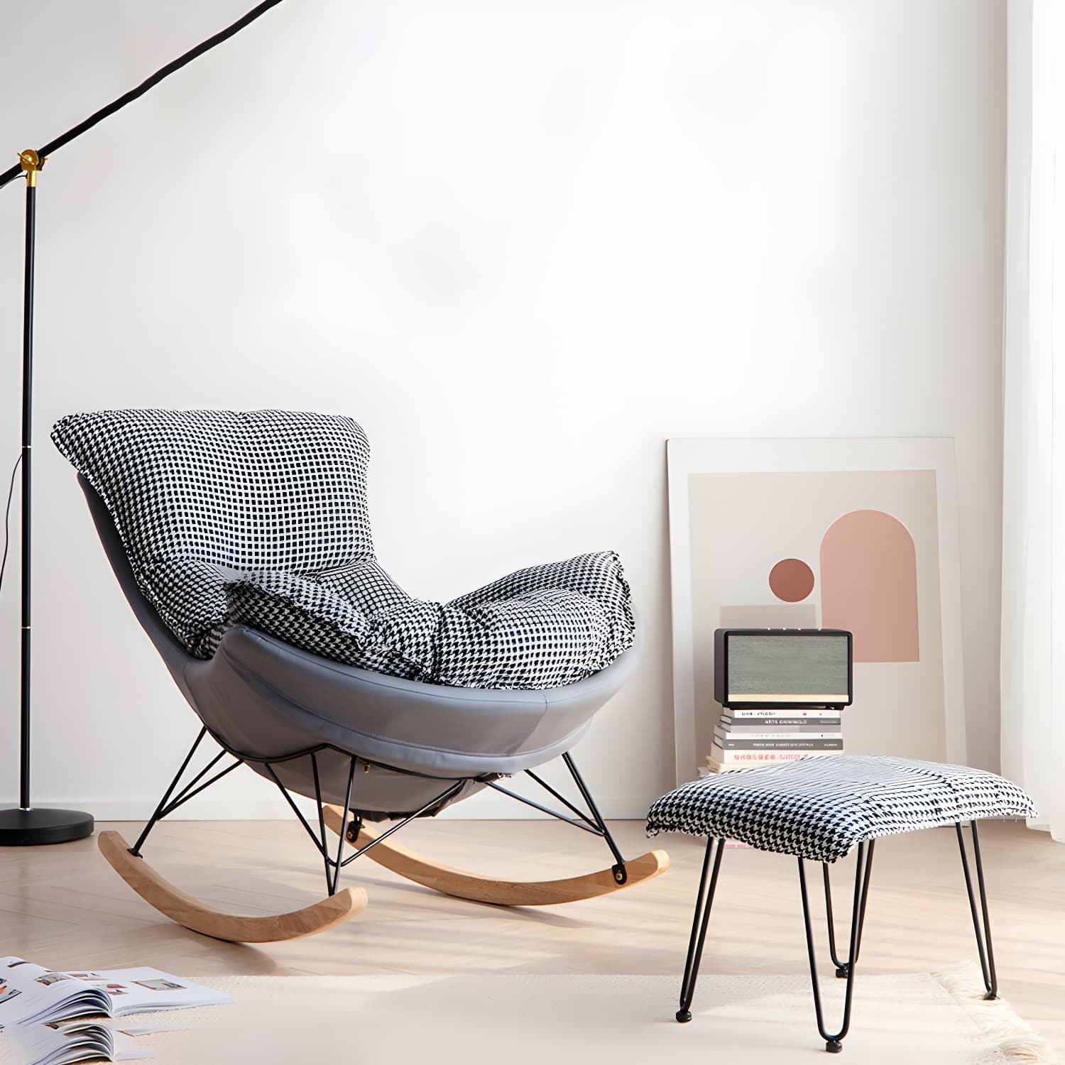Modern Rocker Chair Upholstered with Dark legs Glider for Living Room - image 5