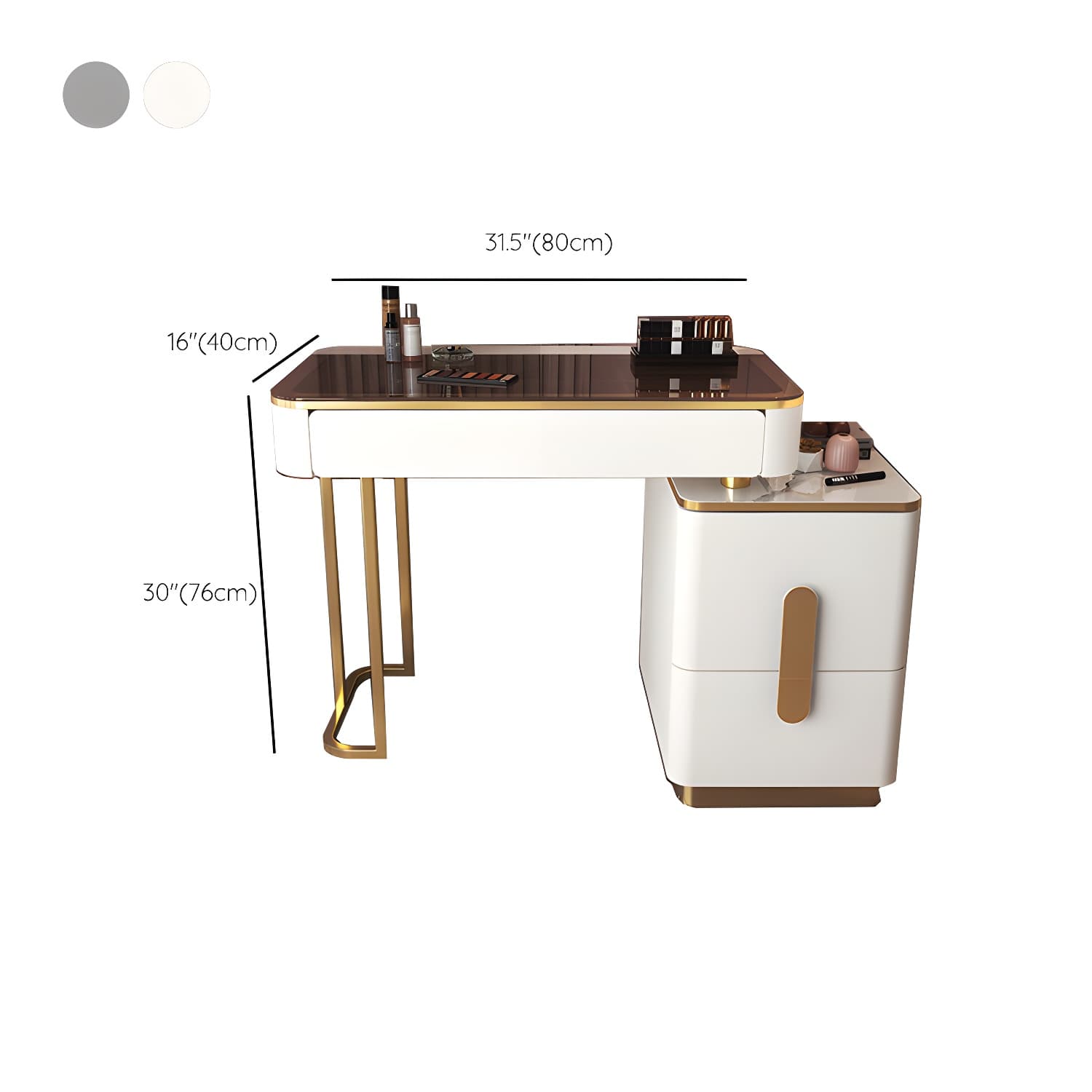Glass Top Make-up Vanity Wood Dressing Table with Storage Drawers - image 16