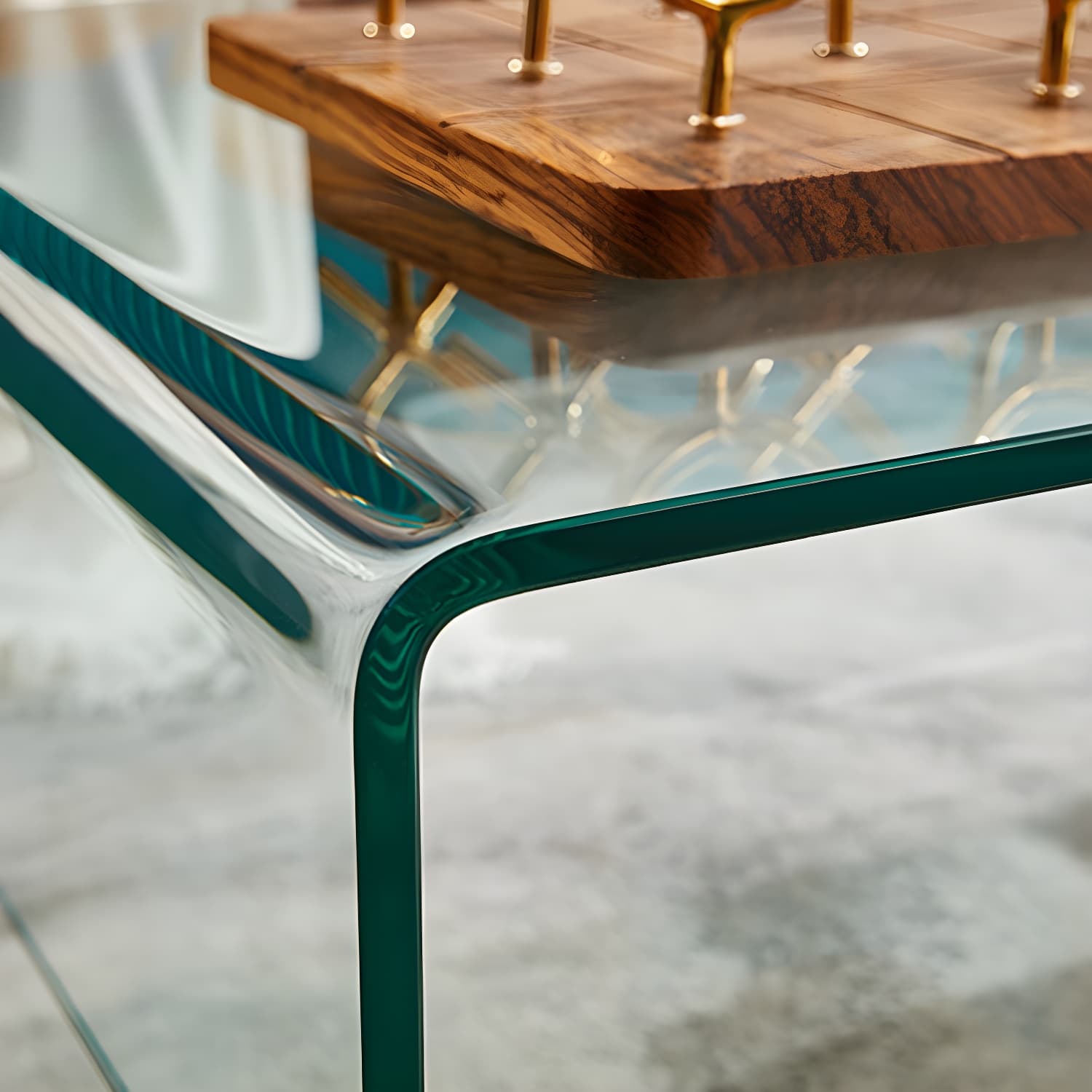 Modern Rectangle Glass Coffee Table Sled Base Cocktail Table with Shelf - image 4