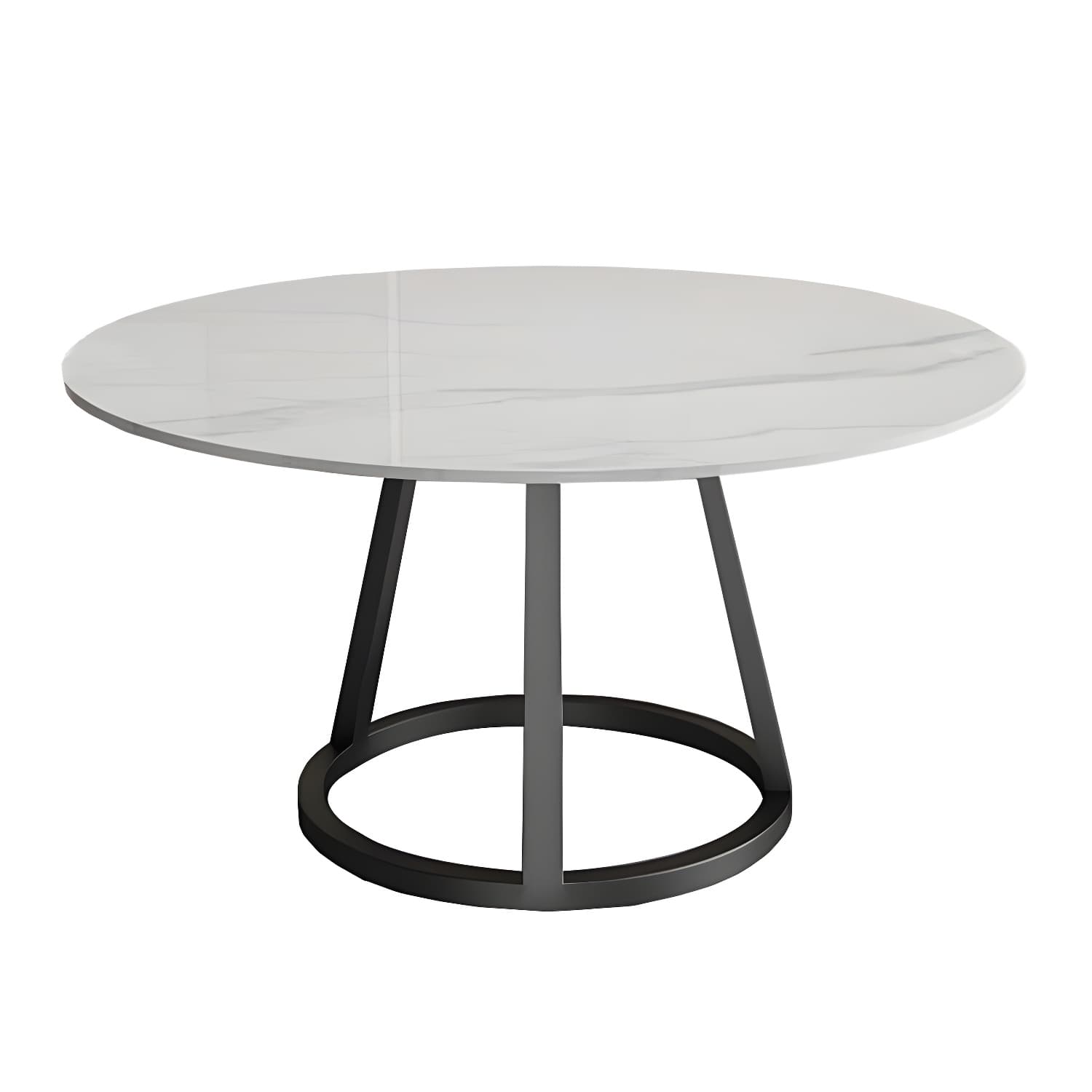 Contemporary Round Dining Table Sintered Stone Top Iron Pedestal Table
