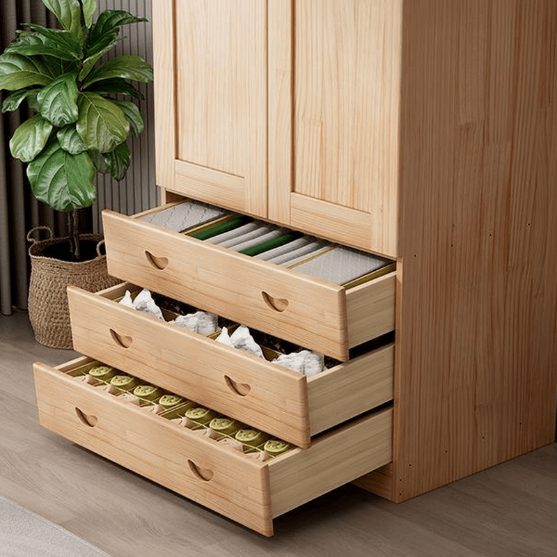 Natural Finish Minimalist Pine Wood Cabinet Armoire with 3-Drawer, Interior Shelves, and Clothing Rod - image 4