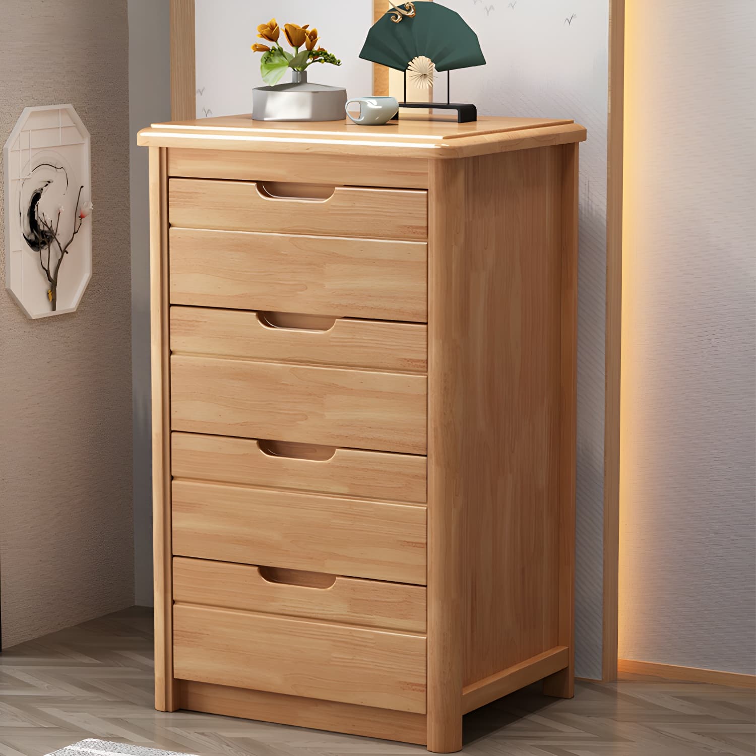 Traditional Wood Dresser with Drawers in Narrow Design and Rubberwood Material - image 6