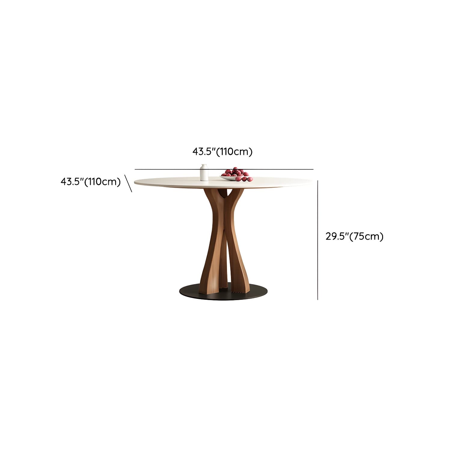 White Stone Round Modern Dining Table with Ash Wood Pedestal Base - image 12