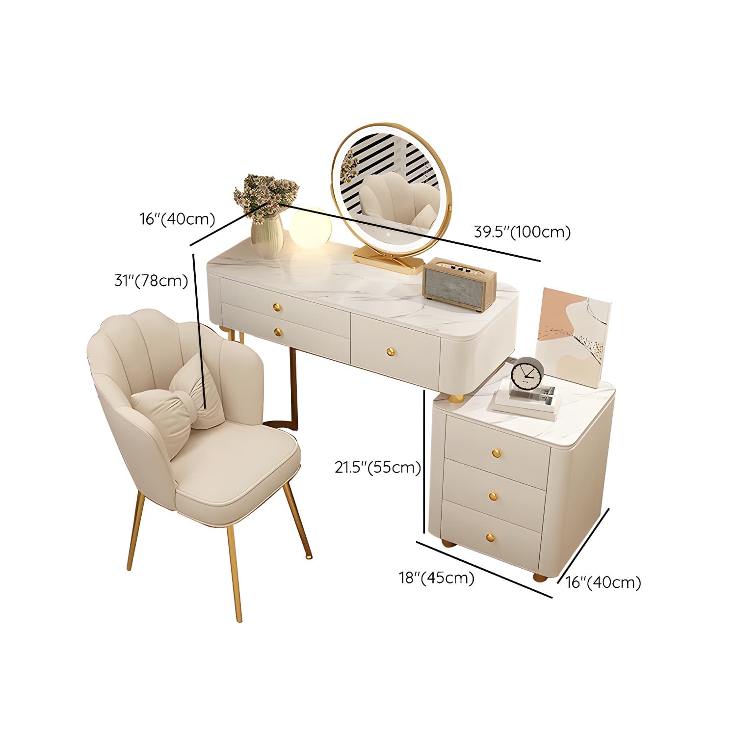 Modern Stone Top Vanity Dressing Table with 6 Drawers for Bedroom - image 20
