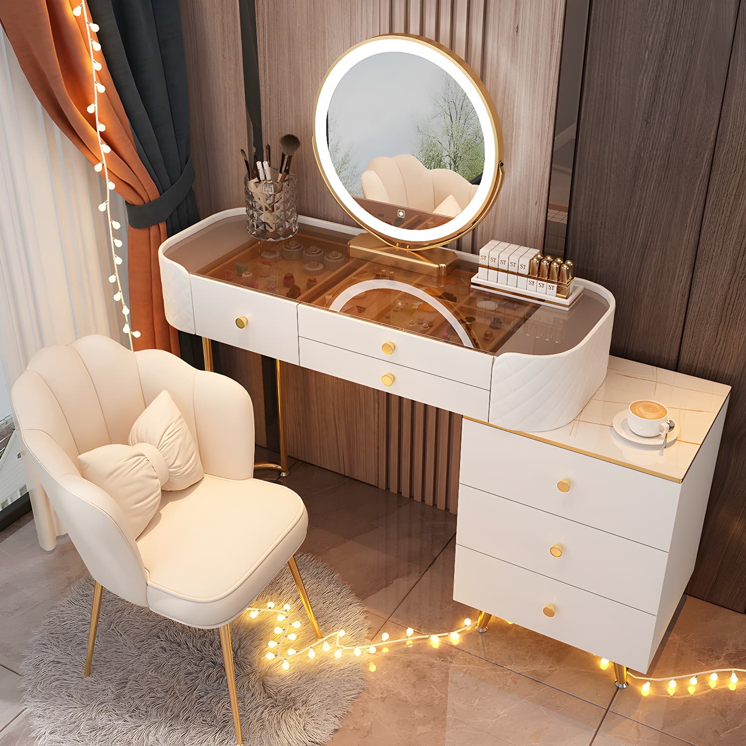 5/6 Drawers & Mirror Jewelry Vanity Desk 30.7" Tall Makeup Vanity Desk - image 3