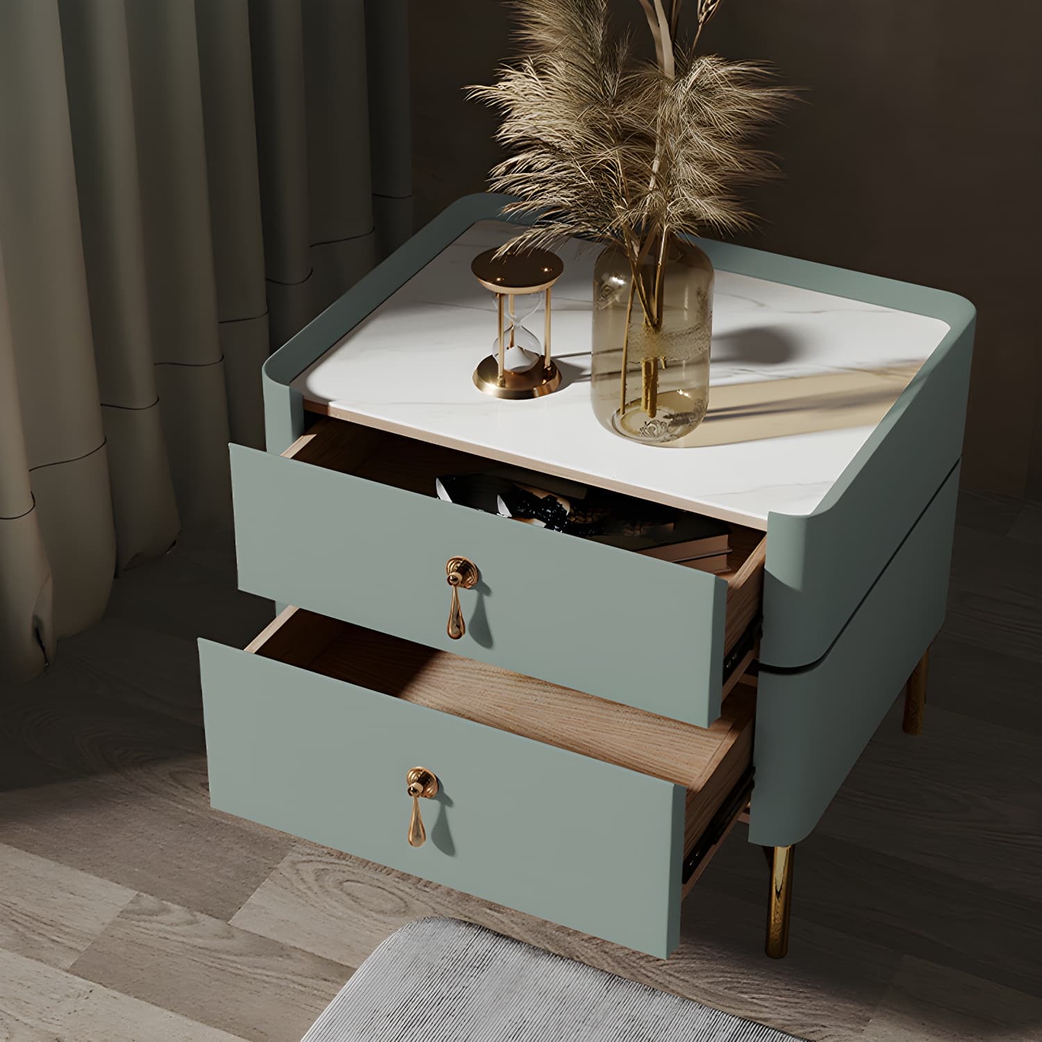 Glam 2-Drawer Nightstand Glass Top 19 Inch H Legs Included Night Table - image 4