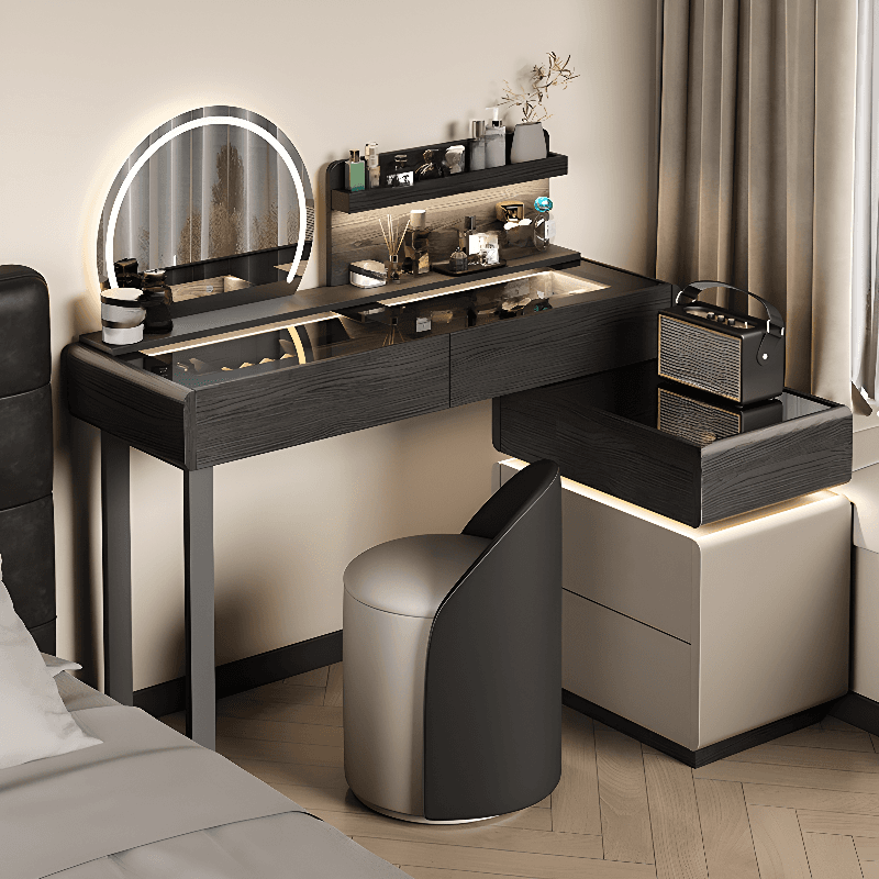 Multi-Purpose Tan Vanity Set with Lighting, Scalable 2-in-1 Adjustable Touch and Brightness