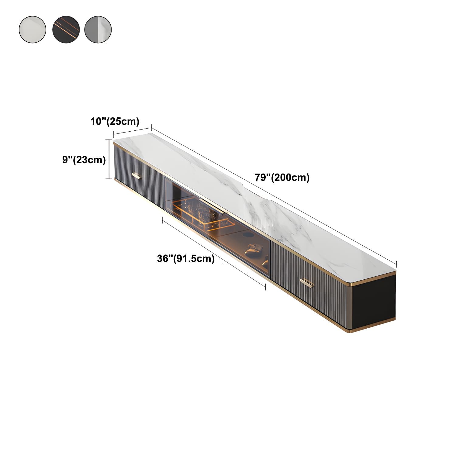 Glam Stone Wall-mounted TV Stand 2 Drawers and 1-Door TV Cabinet - image 16