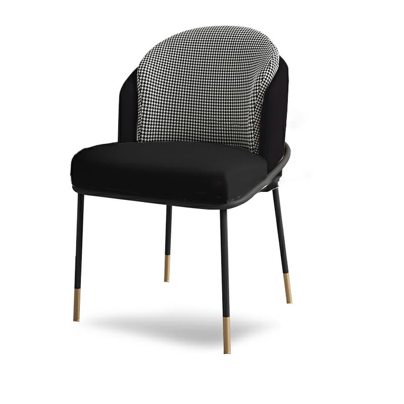 Glam Low-Back Upholstered Chair with Sleek Black Metal Legs for Kitchen & Dining