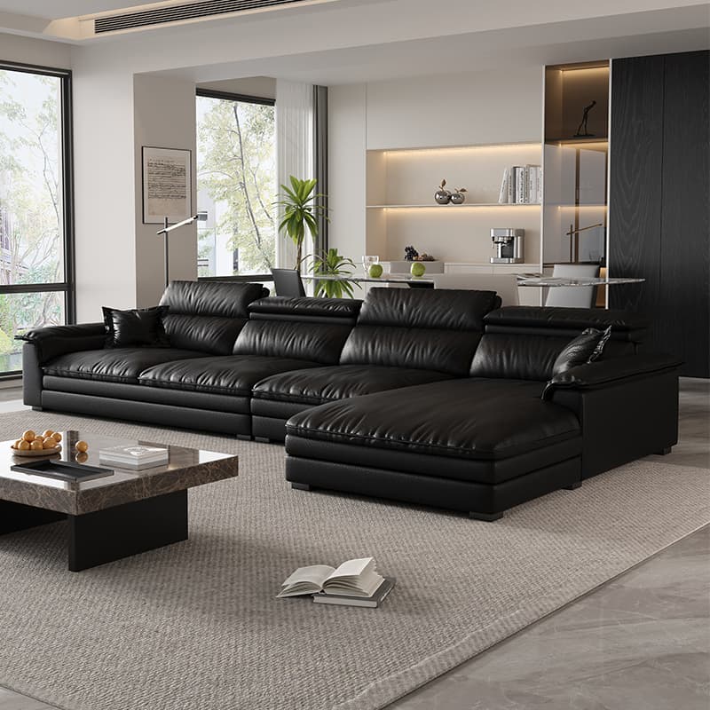 L-Shape Leather Sofa Recliner in White/Espresso/Beige with Right Hand Facing Orientation