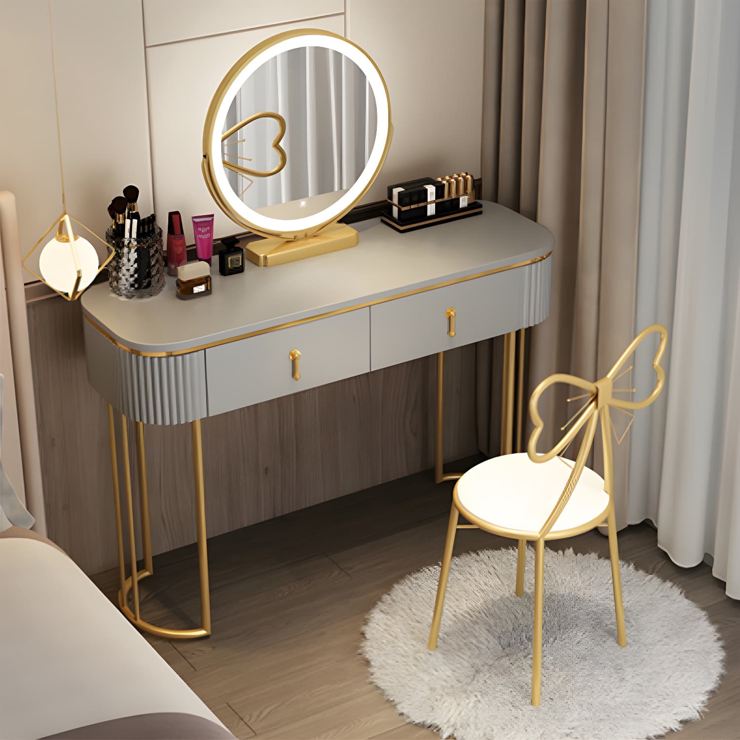 Glam 29.52" Height Makeup Vanity Set with Drawer and Mirror Vanity - image 7