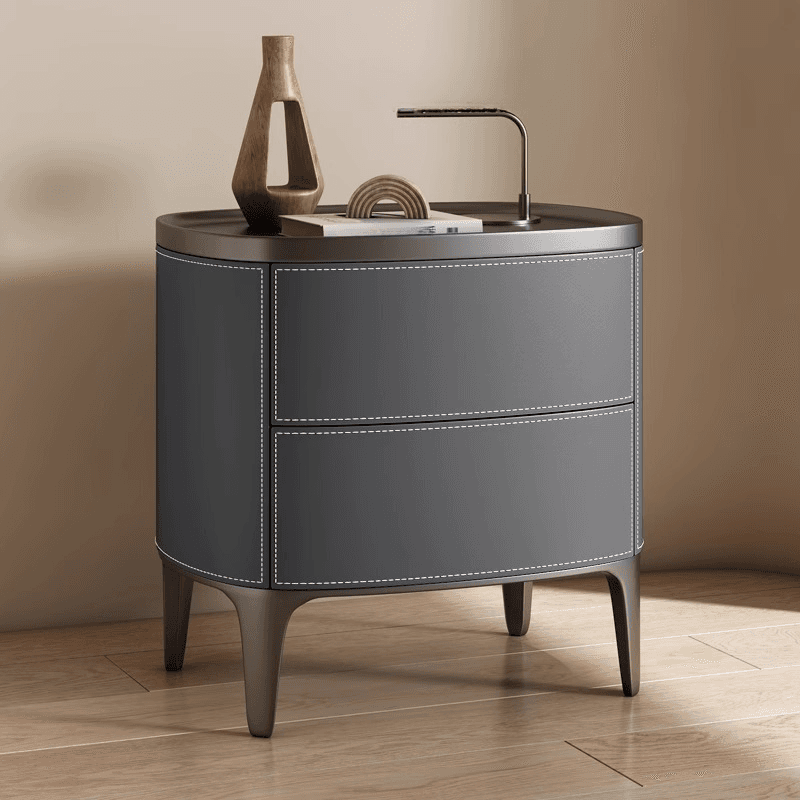 Contemporary 2 Tiers Drawer Storage Bedside Table with Real Wood Countertop