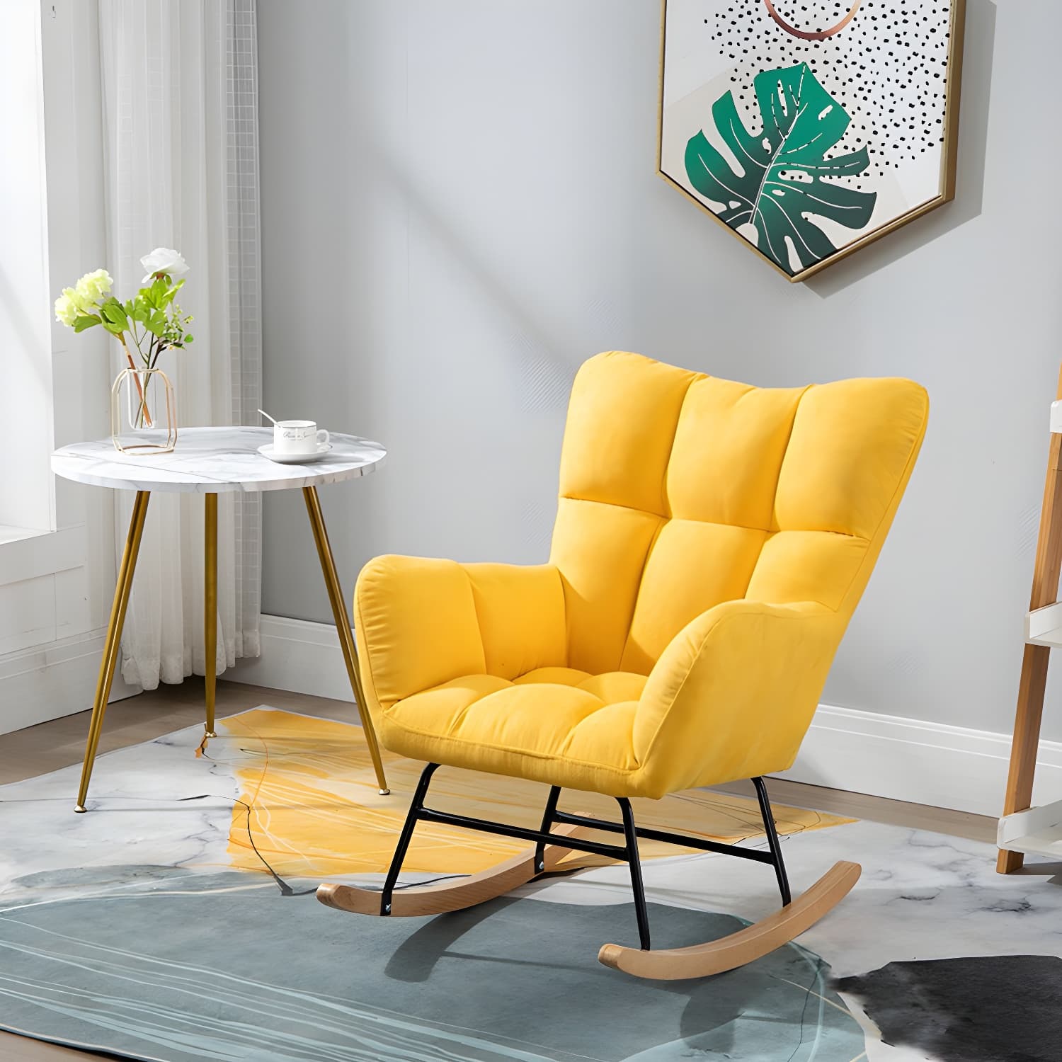 Modern Upholstered Rocking Chair Wingback Rocker Chair for Living Room - image 6