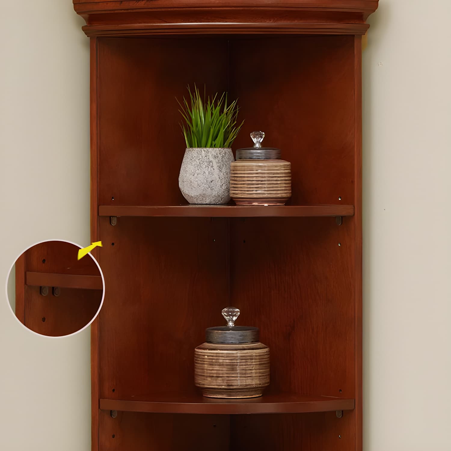Solid Wood Triangle Corner Cabinet in Rubber Wood with Storage Shelves - image 11