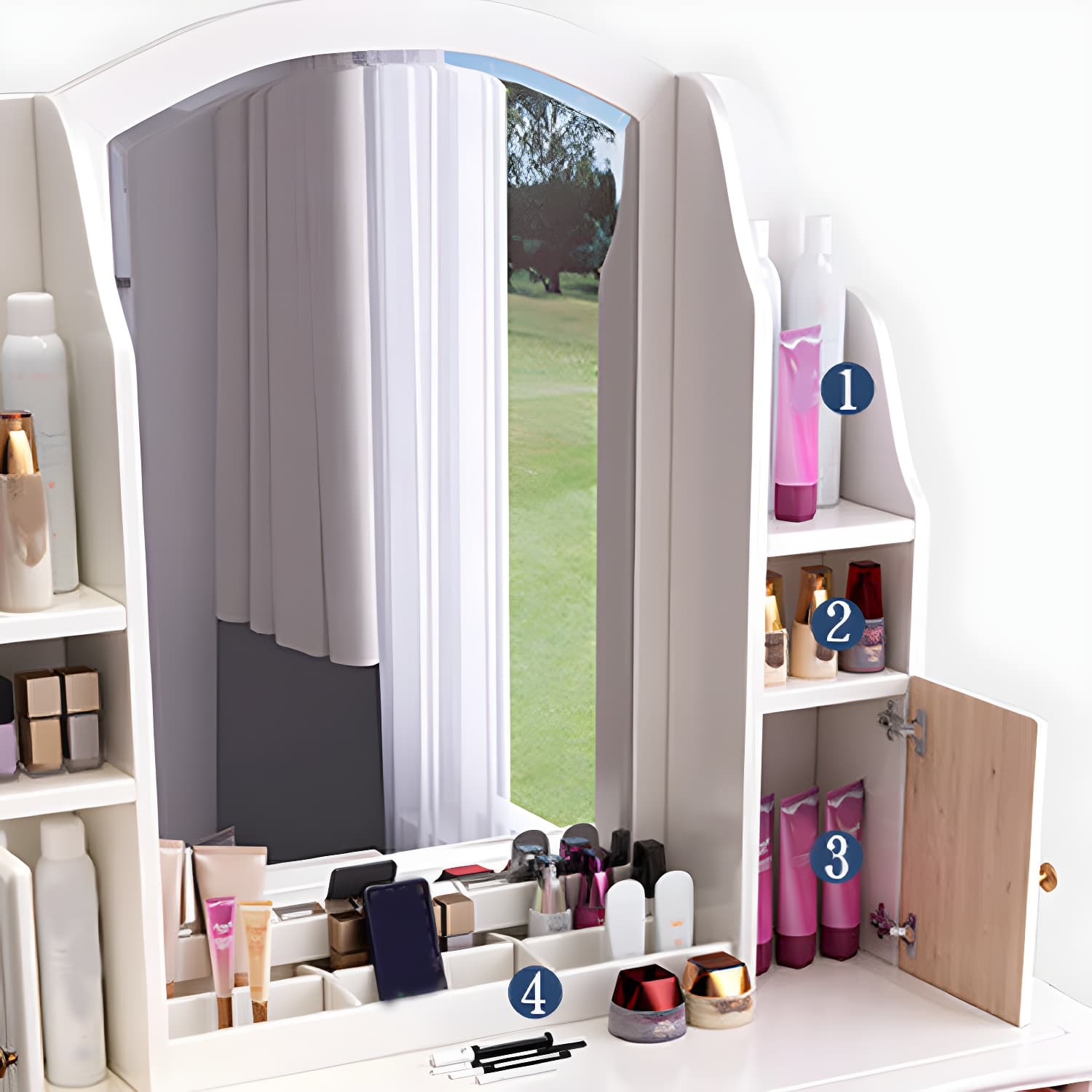 Traditional Solid Wood Makeup Dressing Table 60.23" H Vanity Set with Stool and Mirror - image 11