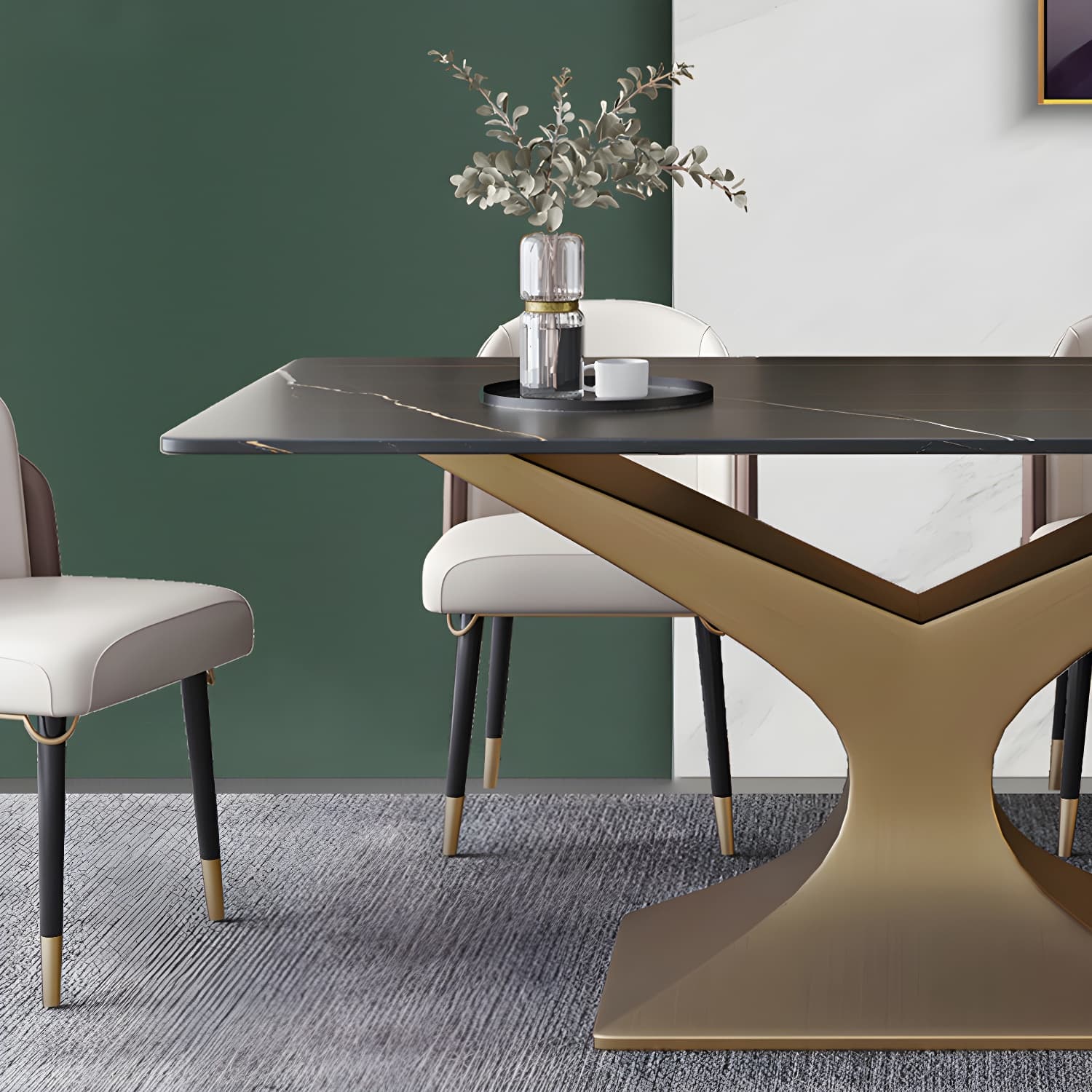 Luxury 1/2/5/ Pieces Dining Set Sintered Stone Dining Table Set with Leather Chairs - image 9