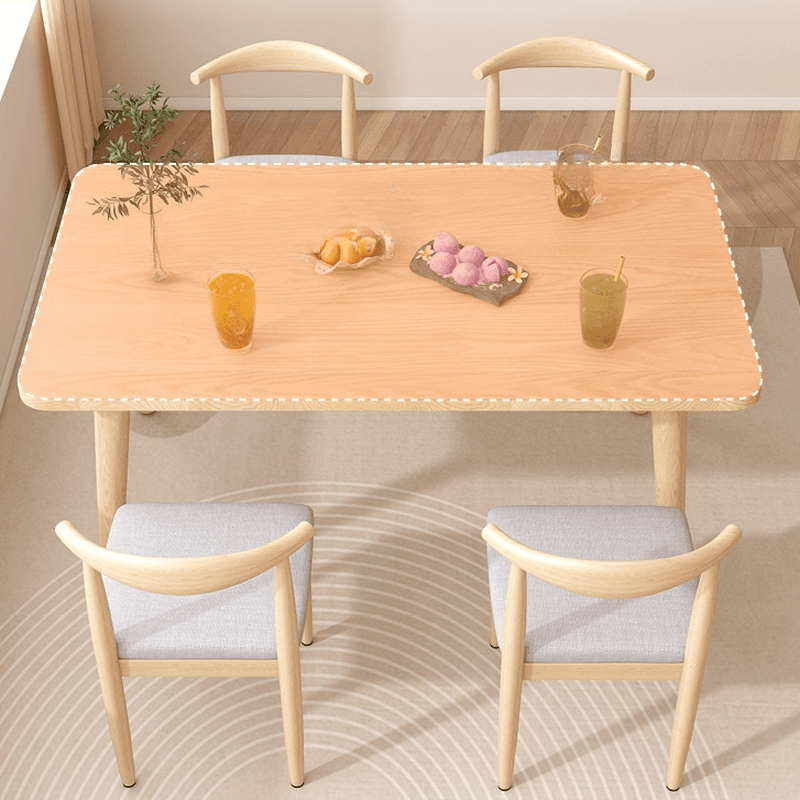 Dining Table Set with Rectangular Recycled Wood Fixed Table and Padded Chair Back in White/Auburn/Unfinished - image 5