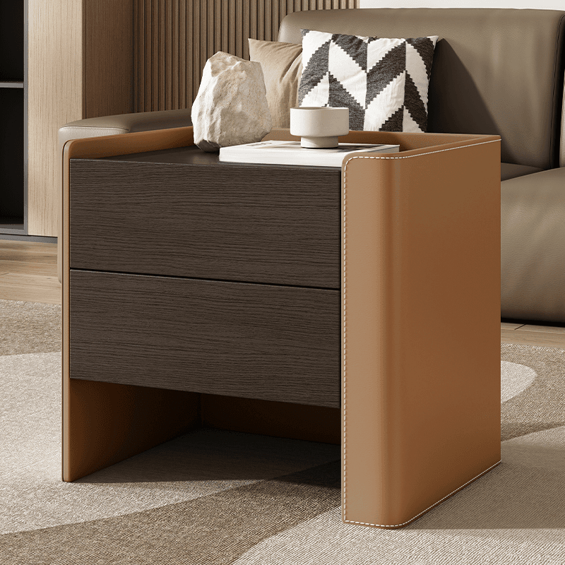 Simplistic Drawer Storage Nightstand with 2 Drawers, Wood Countertop, and Leg - image 4