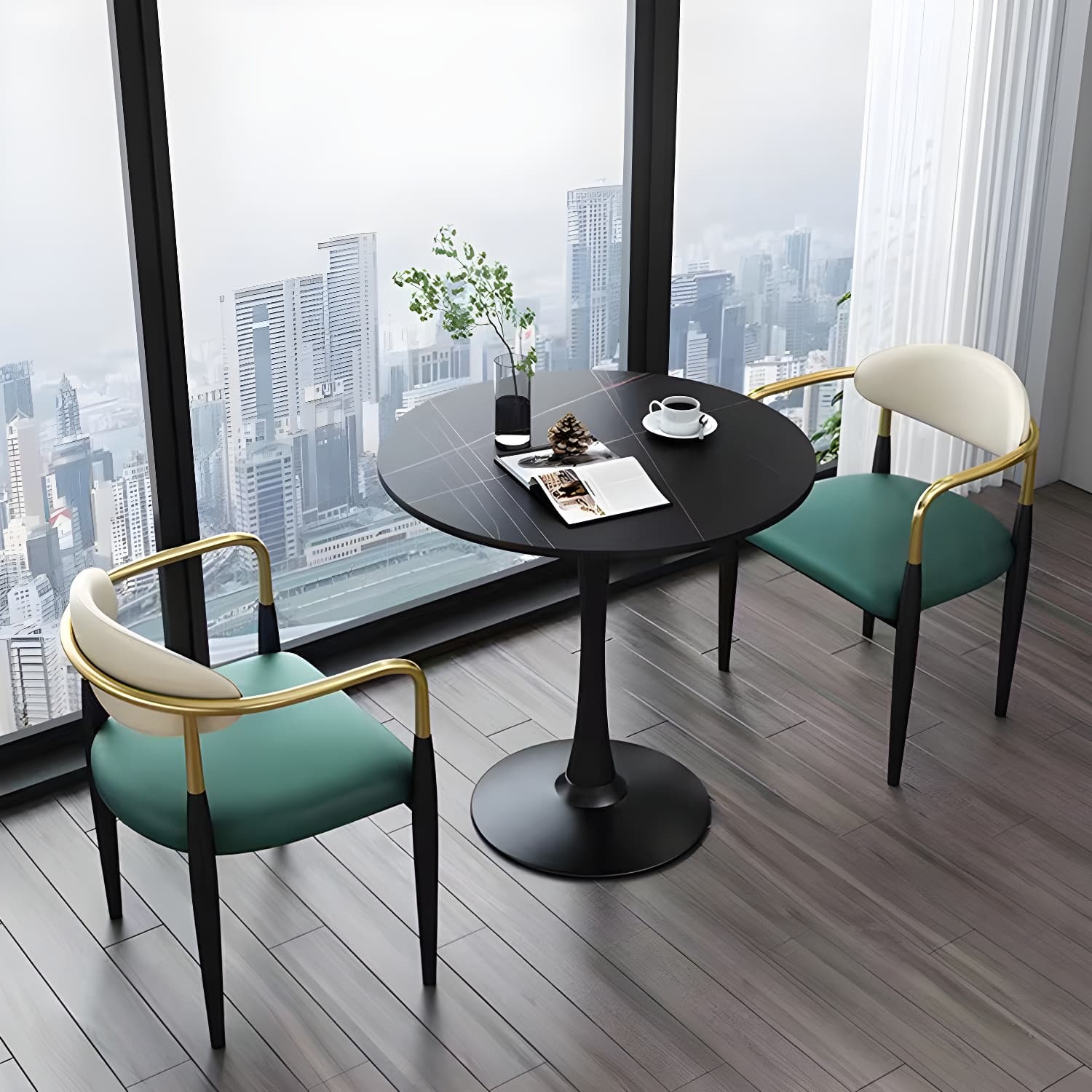 Contemporary Metal Dining Chair Black Legs Dining Room Arm Chair - image 11