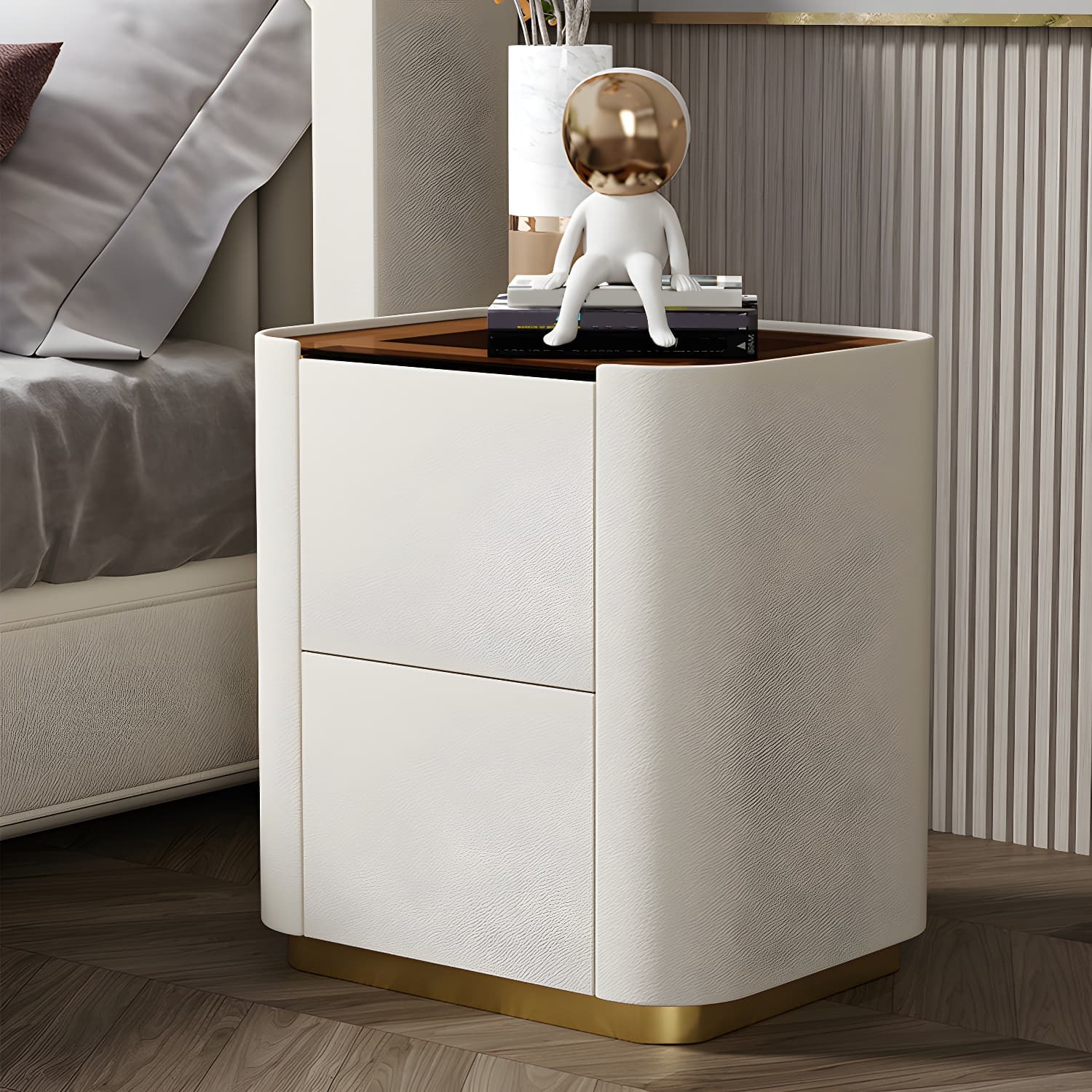 Wooden Nightstand with Tempered Glass 21.65" Tall 2 - Drawer Nightstand - image 9
